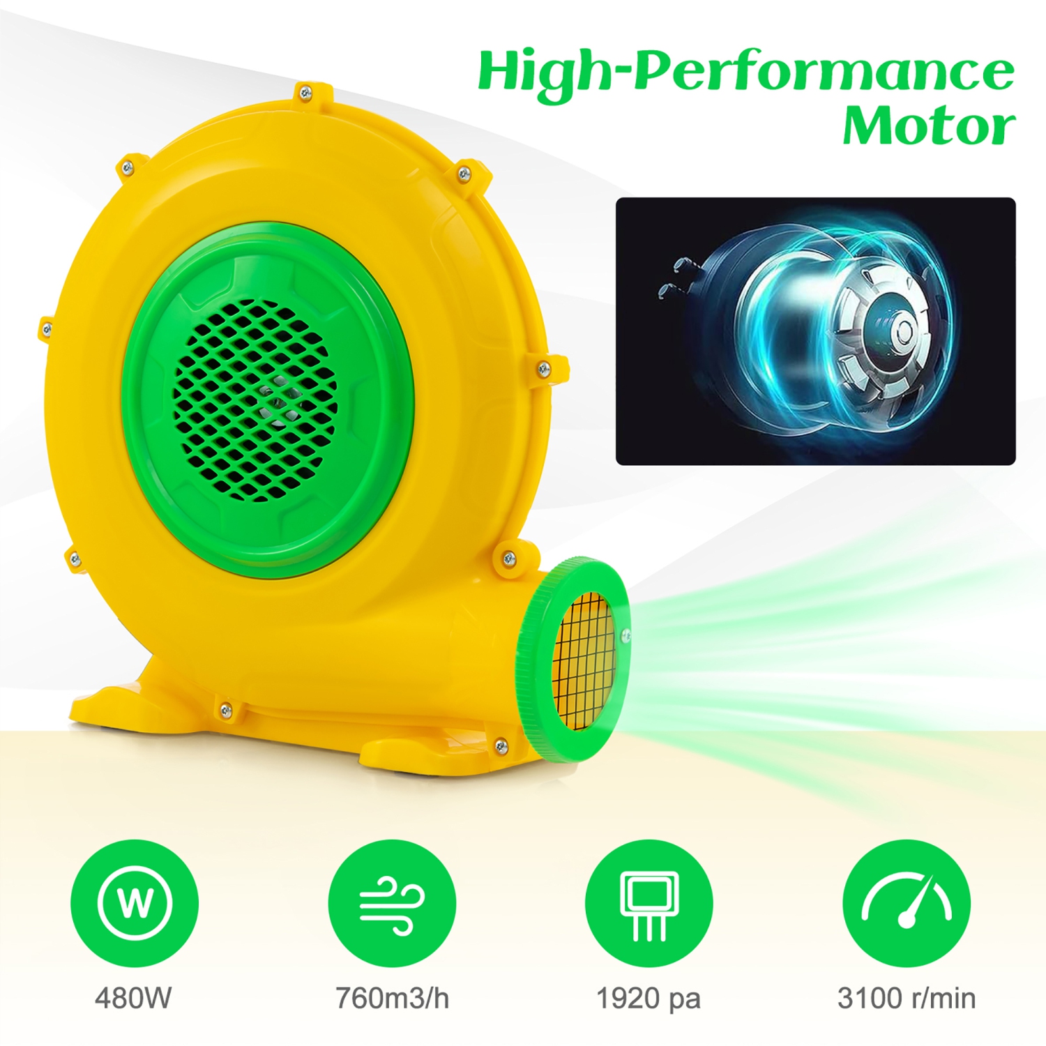 Gymax 480W 0.6 HP Electric Blower 1920 PA Air Blower for Inflatables Water Slide