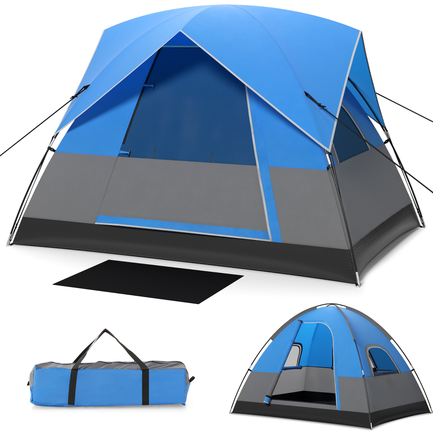 Gymax Camping Tent for 2-3 People Waterproof & Windproof Family Dome Tent w/ Rainfly Blue