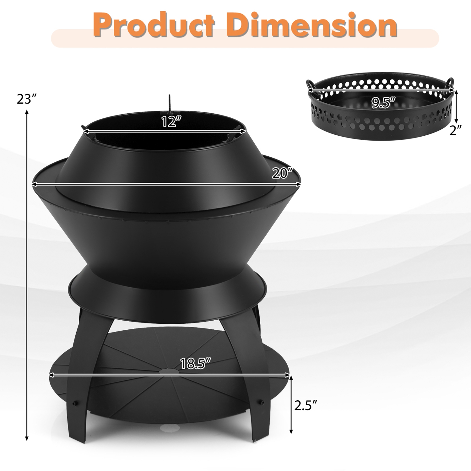 Gymax 3-in-1 Patio Fire Pit 20'' Metal Camping Fire Bowl w/ Pot Holder & Storage Shelf