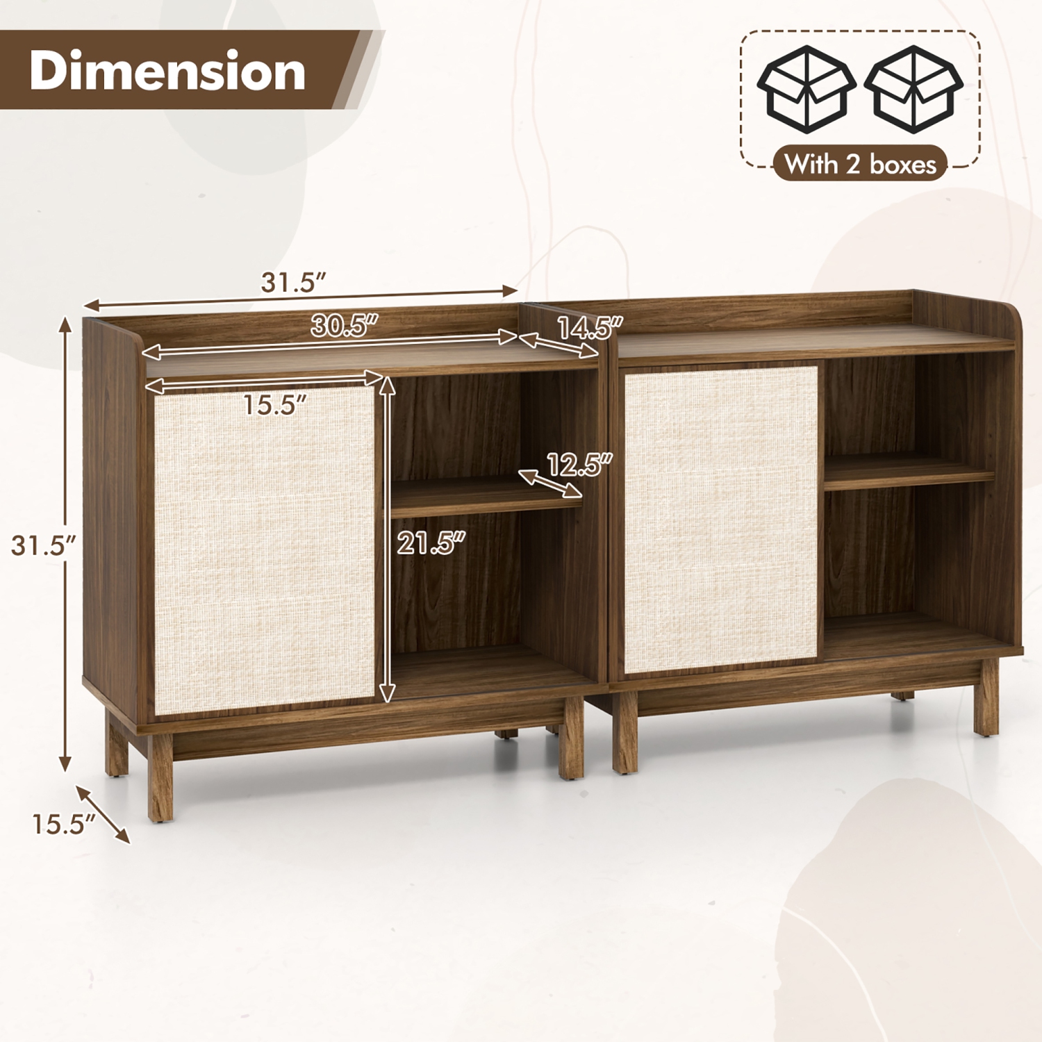 Gymax 2PCS Rattan Buffet Sideboard w/ Adjustable Shelves Storage Cabinet & Sliding Door