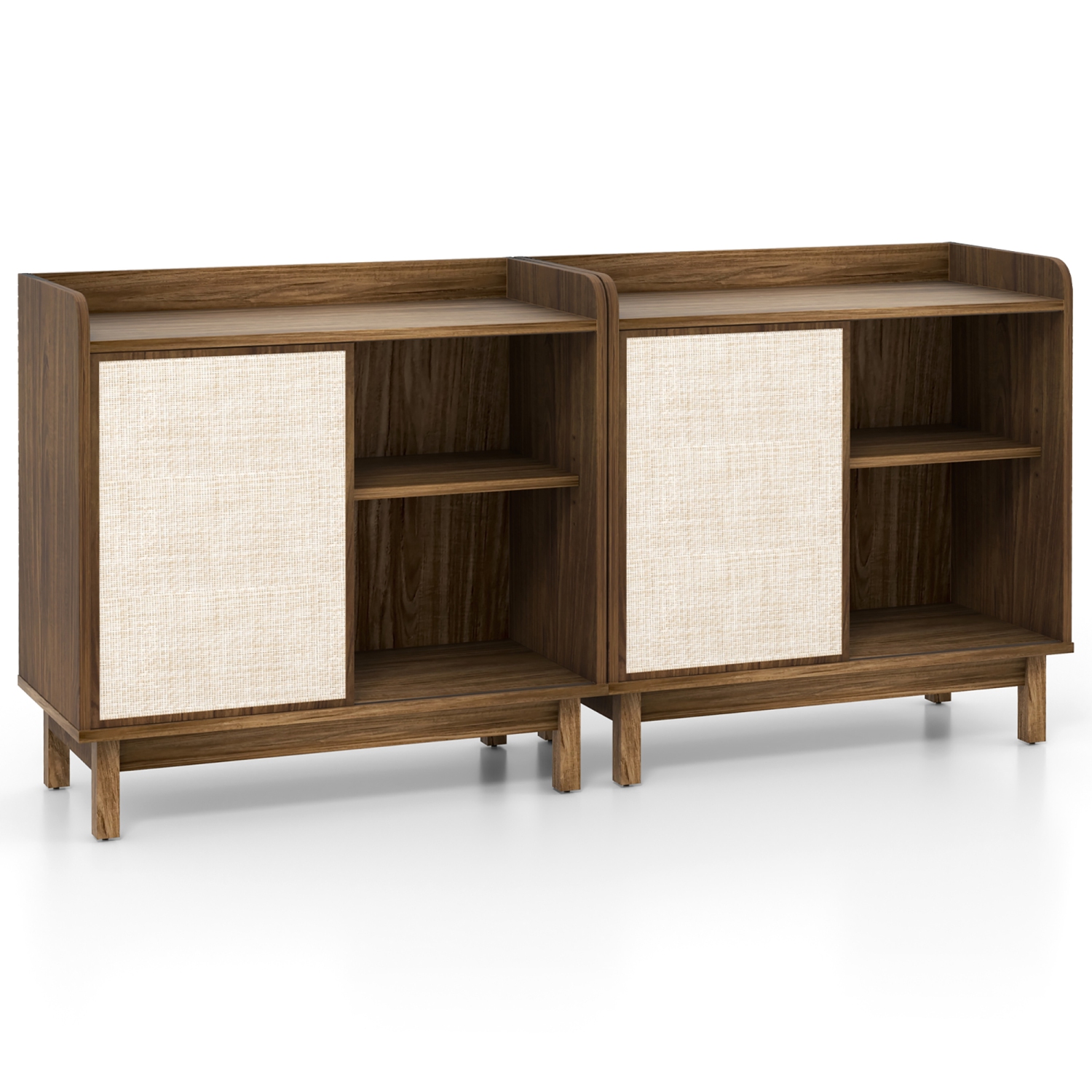 Gymax 2PCS Rattan Buffet Sideboard w/ Adjustable Shelves Storage Cabinet & Sliding Door