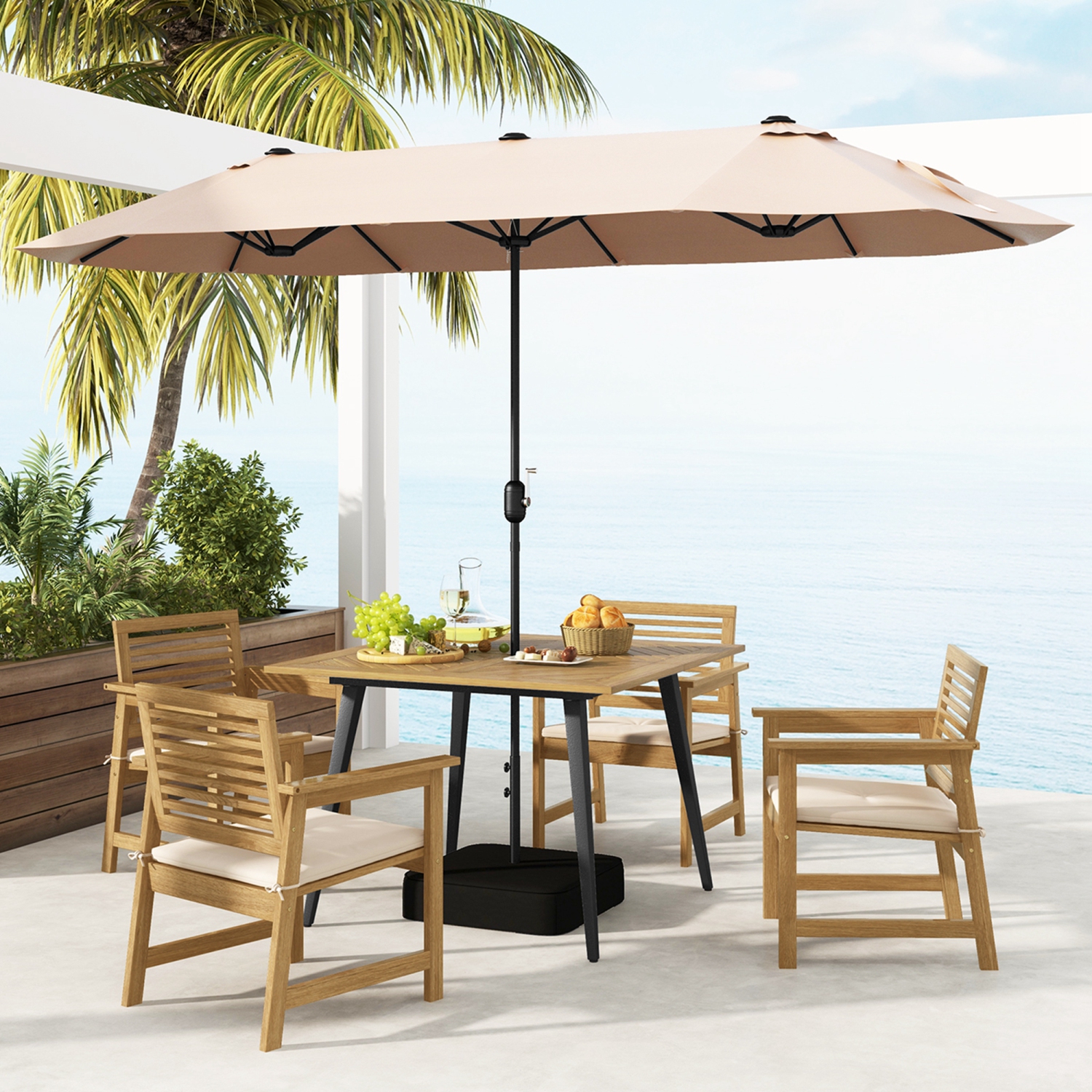 Costway 4-Person 42.5" Outdoor Dining Table with 1.9" Umbrella Hole, Adjustable Foot Pads