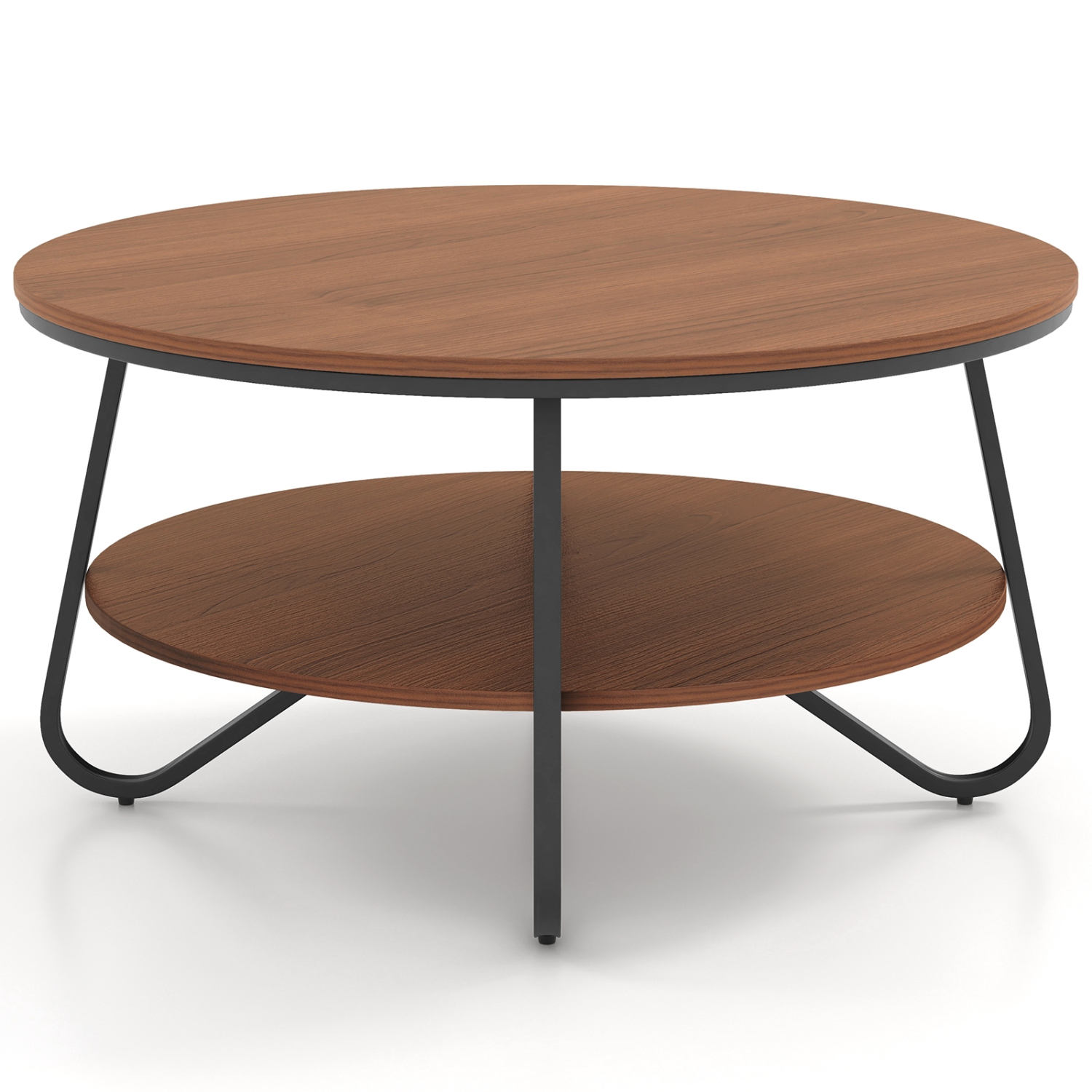 Table basse ronde à 2 niveaux avec fini grain de bois et cadre en métal robuste de Costway