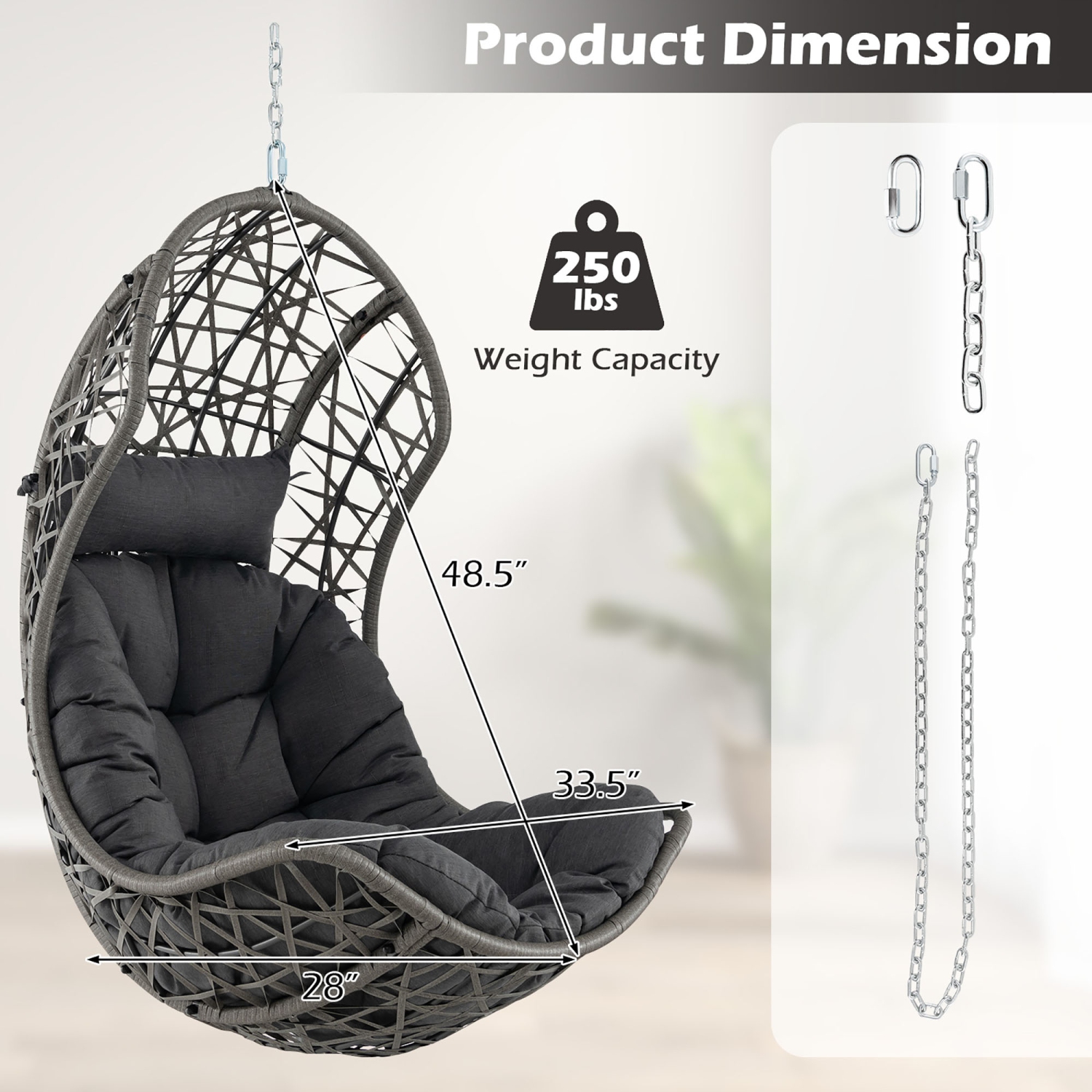 Gymax Hanging Egg Chair PE Rattan Swing Hammock Chair w/ Soft Pillow & Cushion