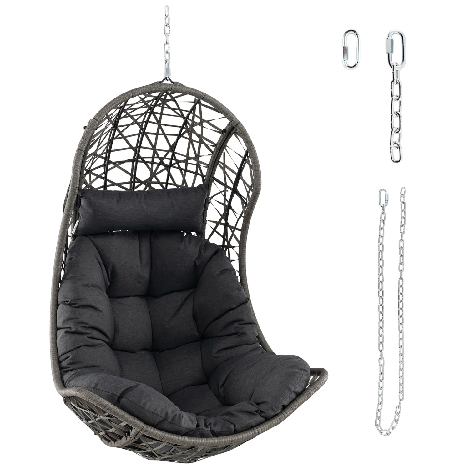 Gymax Hanging Egg Chair PE Rattan Swing Hammock Chair w/ Soft Pillow & Cushion