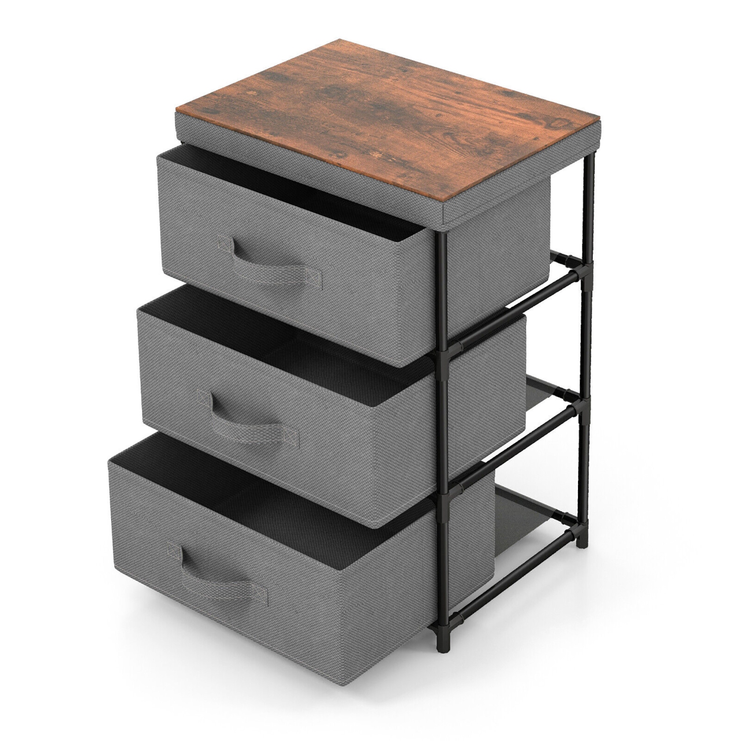 Gymax 3 Drawers Dresser Fabric Storage Tower Organizer Unit Tall Nightstand Side Table