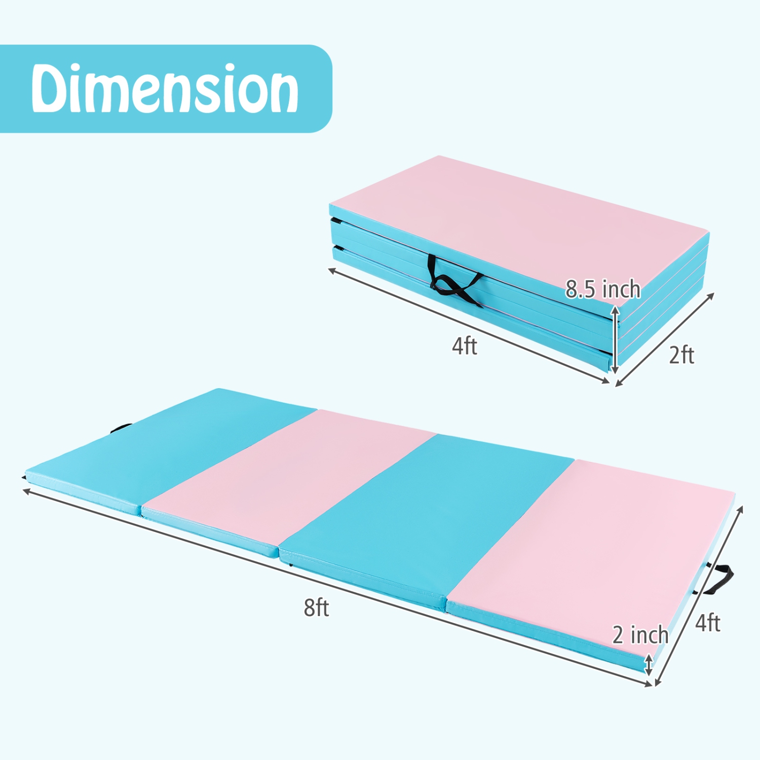 Gymax 8' x 4' x 2'' Folding Gymnastics Mat Tumbling Exercise PU Leather Cover for Yoga