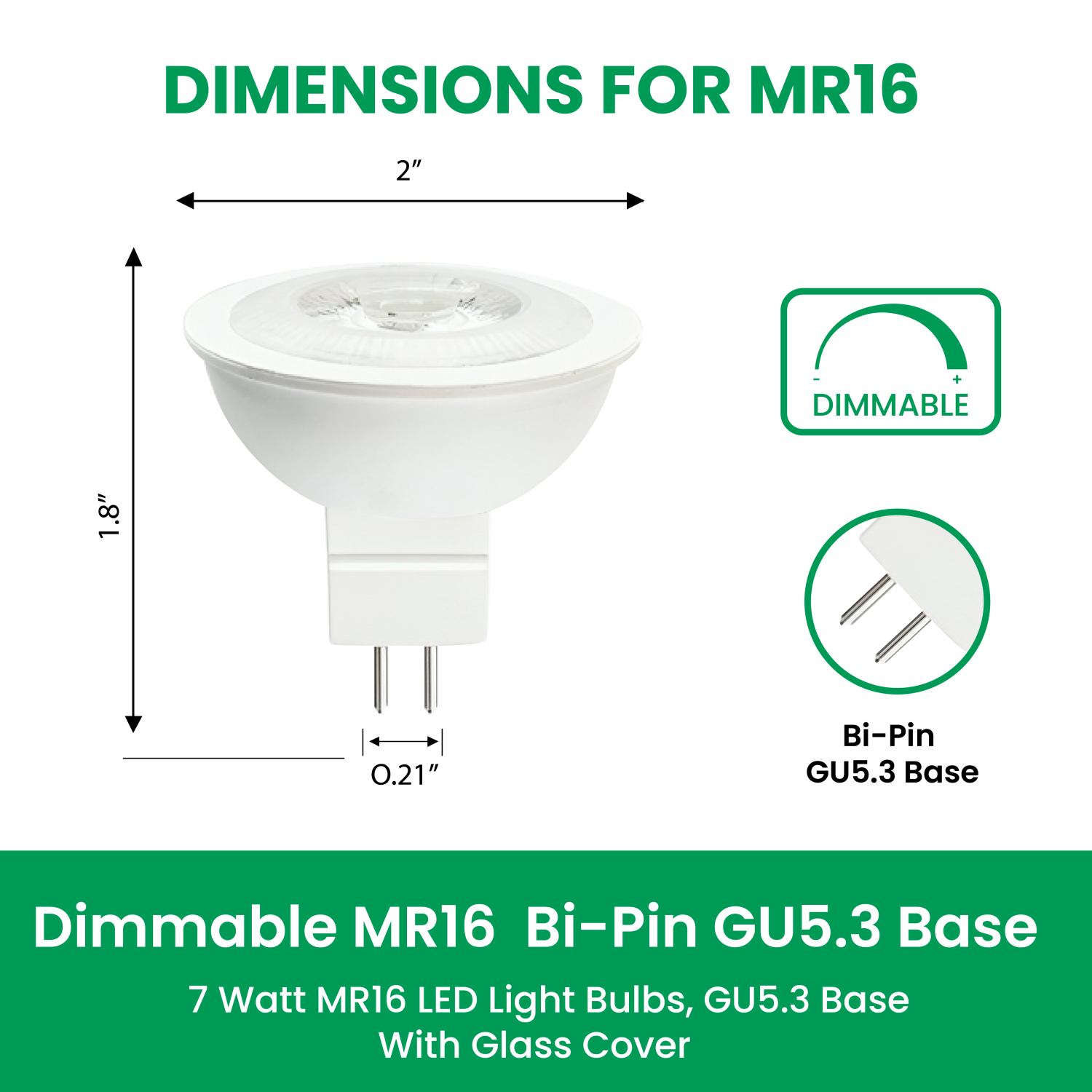 Dimmable MR16 LED Light Bulb 7W, 3000K Warm White 500LM, Non-Glare Bi-Pin GU5.3 Base, 140° Spotlight Bulb for Landscape and Track Lighting, (6 Pack)