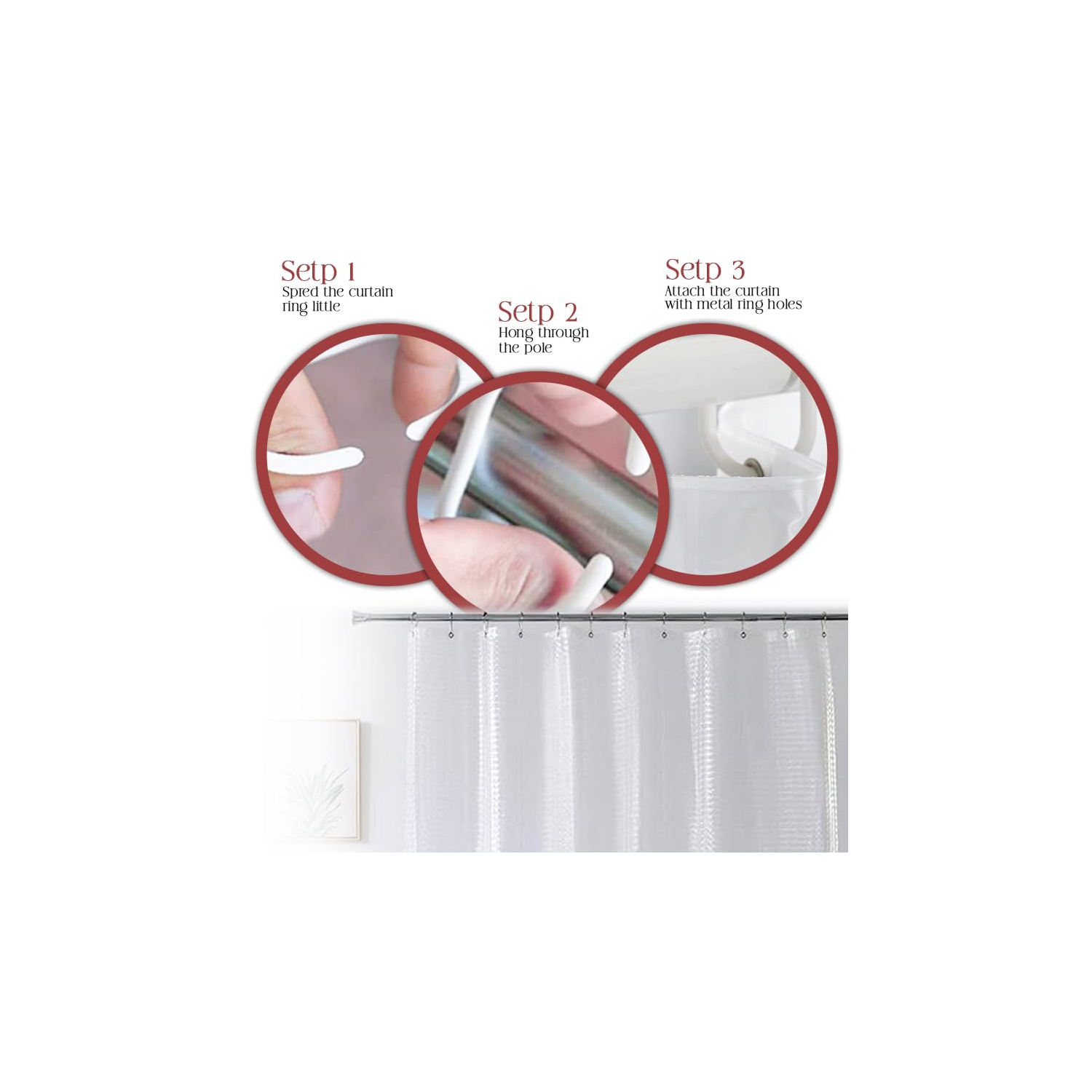 Canadian Linen 3D PEVA White Shower Curtain Linen 72"x72", Heavy Duty Thickness Waterproof Clear Shower Line use with or without Curtain Home Bathtoom