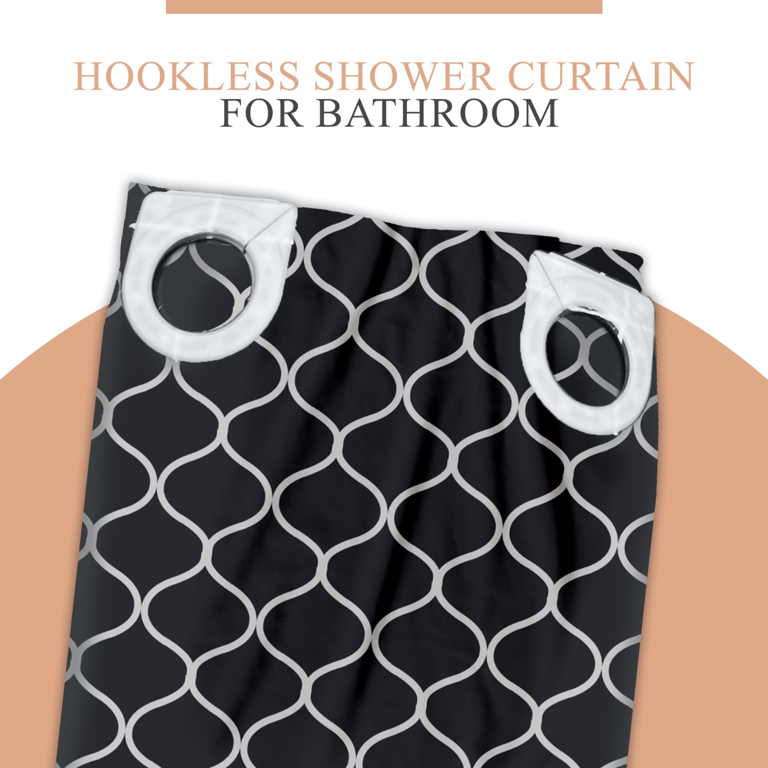 Canadian Linen Hookless Shower Curtains, 72"x72", Mildew Water Resistant Washable Polyester Bathtub Shower Curtains for Bathroom, Black Trellis