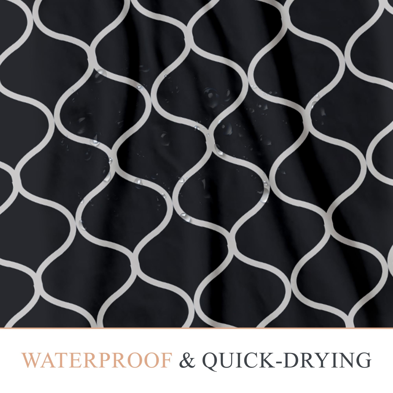 Canadian Linen Hookless Shower Curtains, 72"x72", Mildew Water Resistant Washable Polyester Bathtub Shower Curtains for Bathroom, Black Trellis