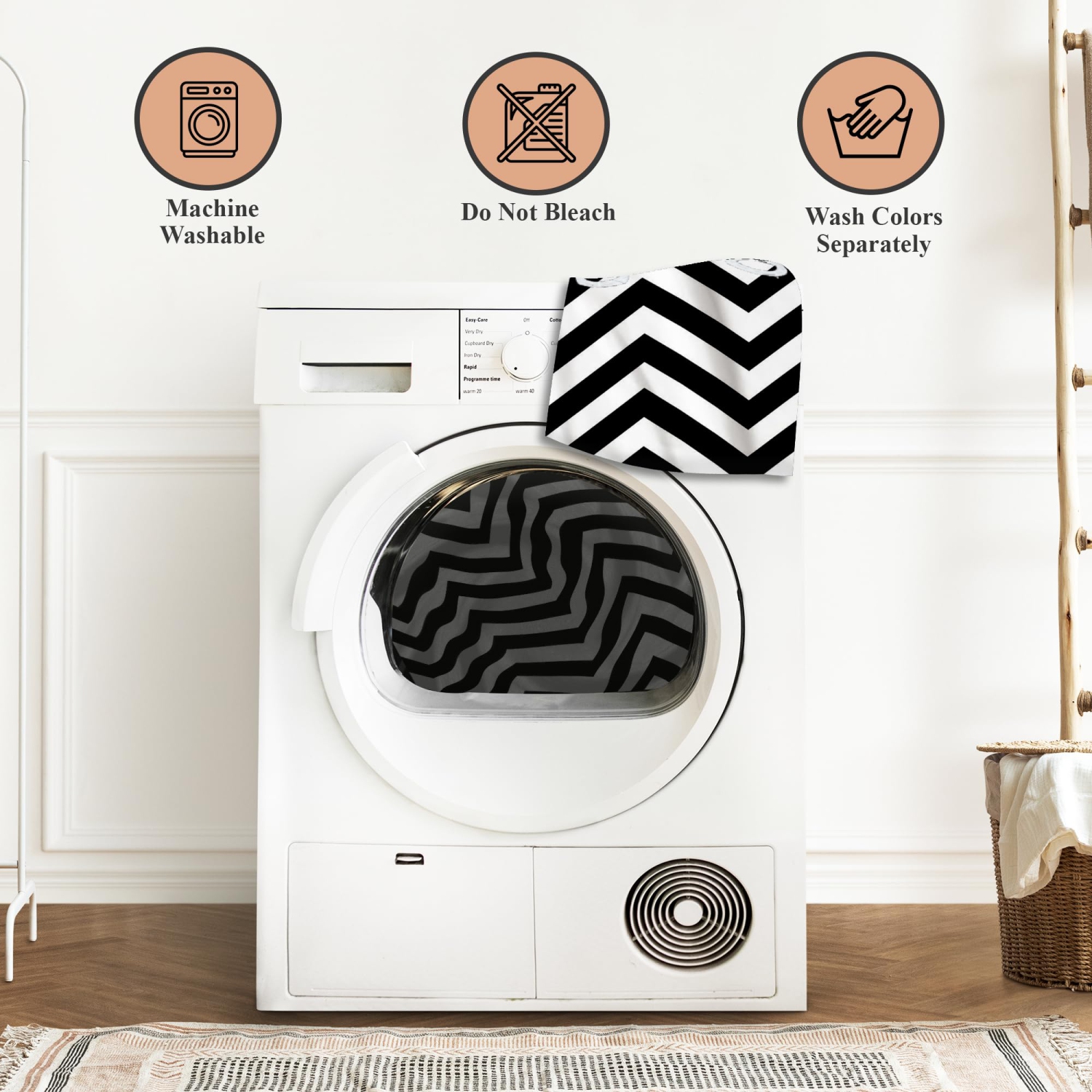 Canadian Linen Hookless Shower Curtains 72"x72" Mildew Water Resistant Polyester Bathtub Shower Curtains for Bathroom, Black & White Wave Pattern