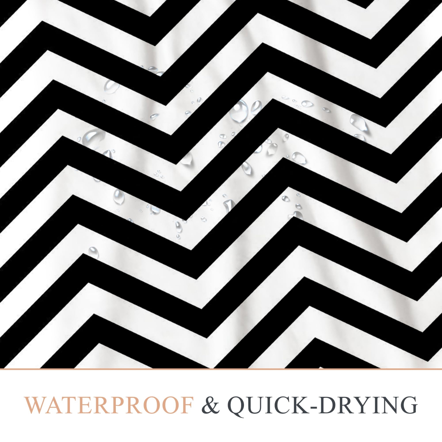 Canadian Linen Hookless Shower Curtains 72"x72" Mildew Water Resistant Polyester Bathtub Shower Curtains for Bathroom, Black & White Wave Pattern