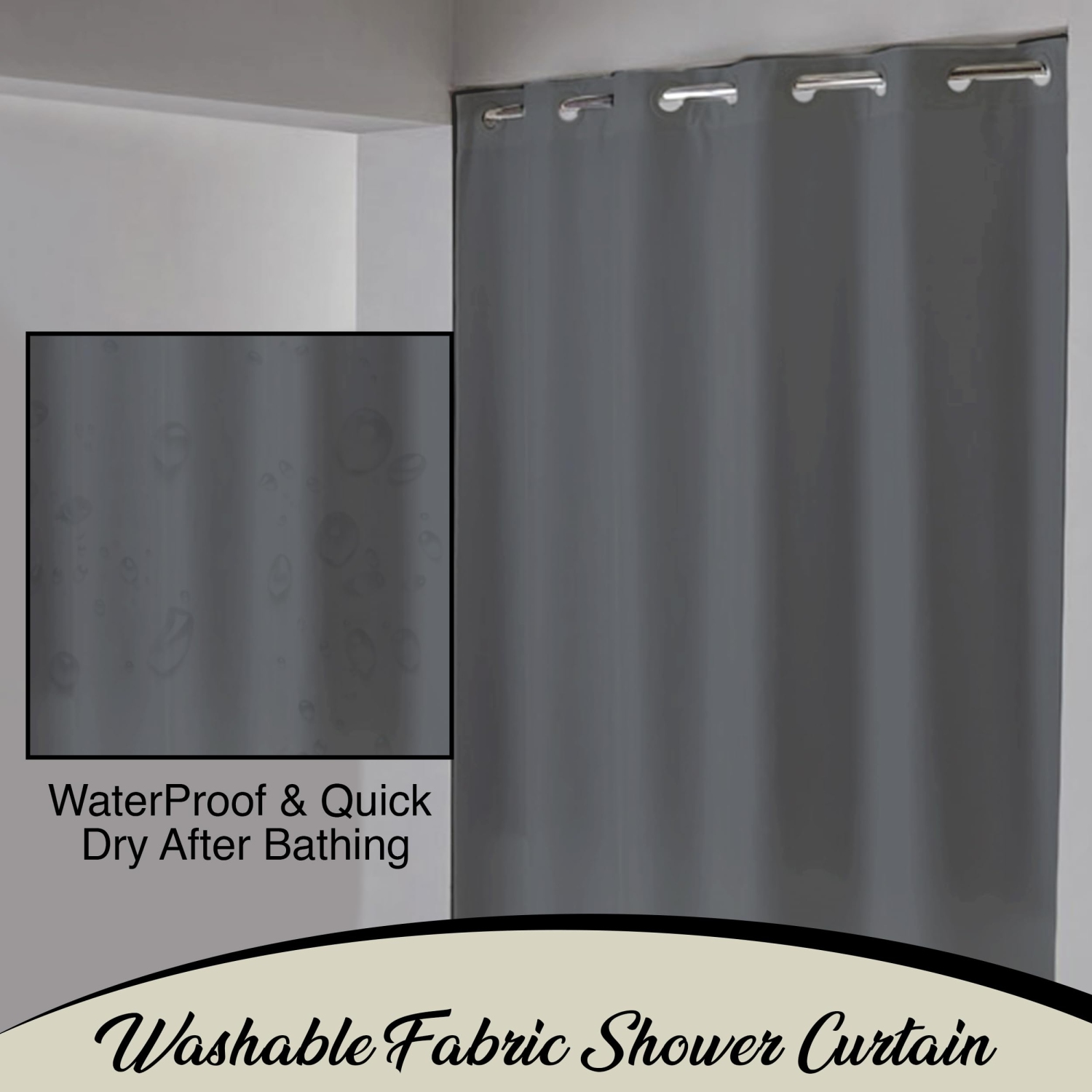 Canadian Linen Hookless Shower Curtains, 72"x72", Mildew Water Resistant Washable Polyester Bathtub C-Clip Magnet Bottom Shower Home Bathroom Curtains