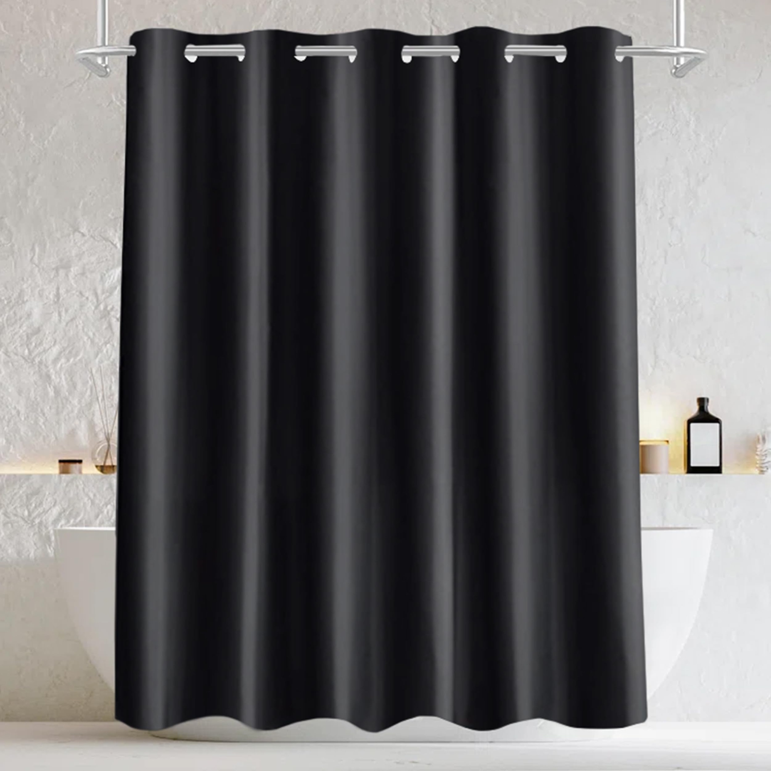 Canadian Linen Hookless Shower Curtains, 72"x72", Mildew Water Resistant Washable Polyester Bathtub C-Clip Magnet Bottom Shower Curtains, Black