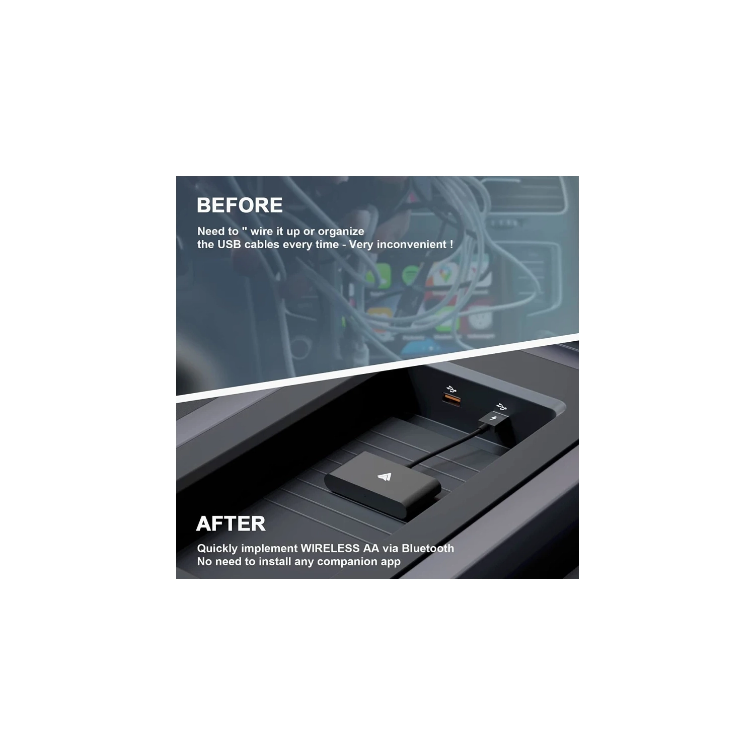 Adaptateur sans fil automatique Android, clé 2&nbsp;A pour voitures et systèmes stéréo avec fil Android Auto, Plug & Play, configuration sans fil