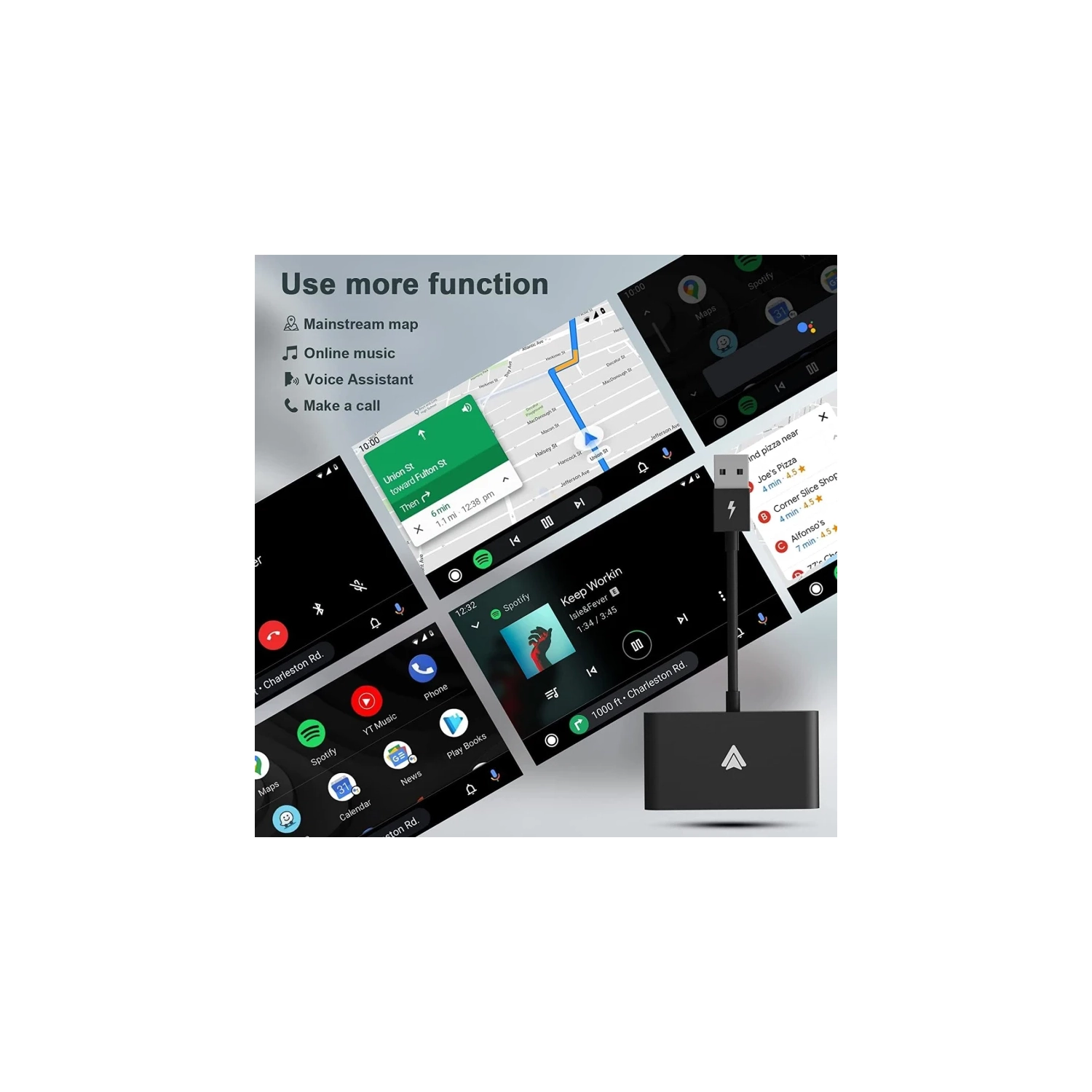 Adaptateur sans fil automatique Android, clé 2&nbsp;A pour voitures et systèmes stéréo avec fil Android Auto, Plug & Play, configuration sans fil