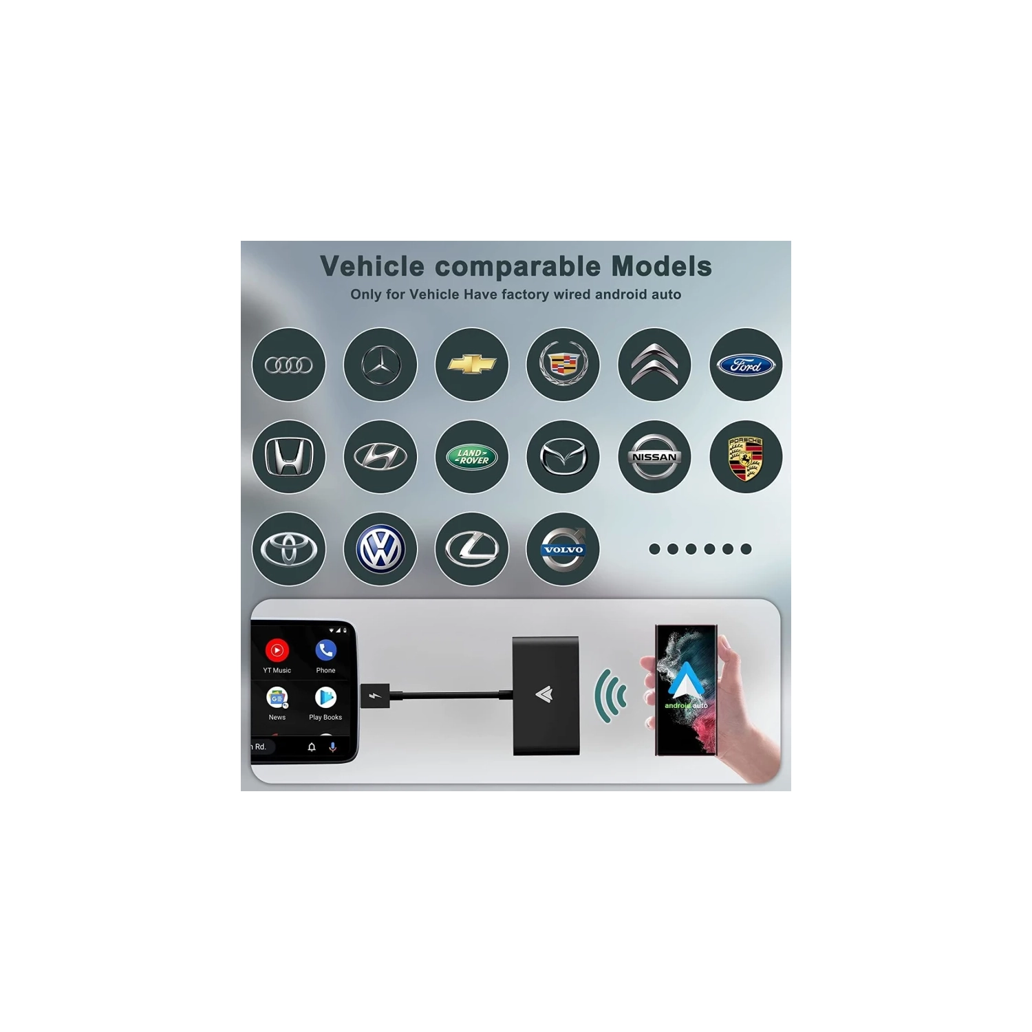 Adaptateur sans fil automatique Android, clé 2&nbsp;A pour voitures et systèmes stéréo avec fil Android Auto, Plug & Play, configuration sans fil