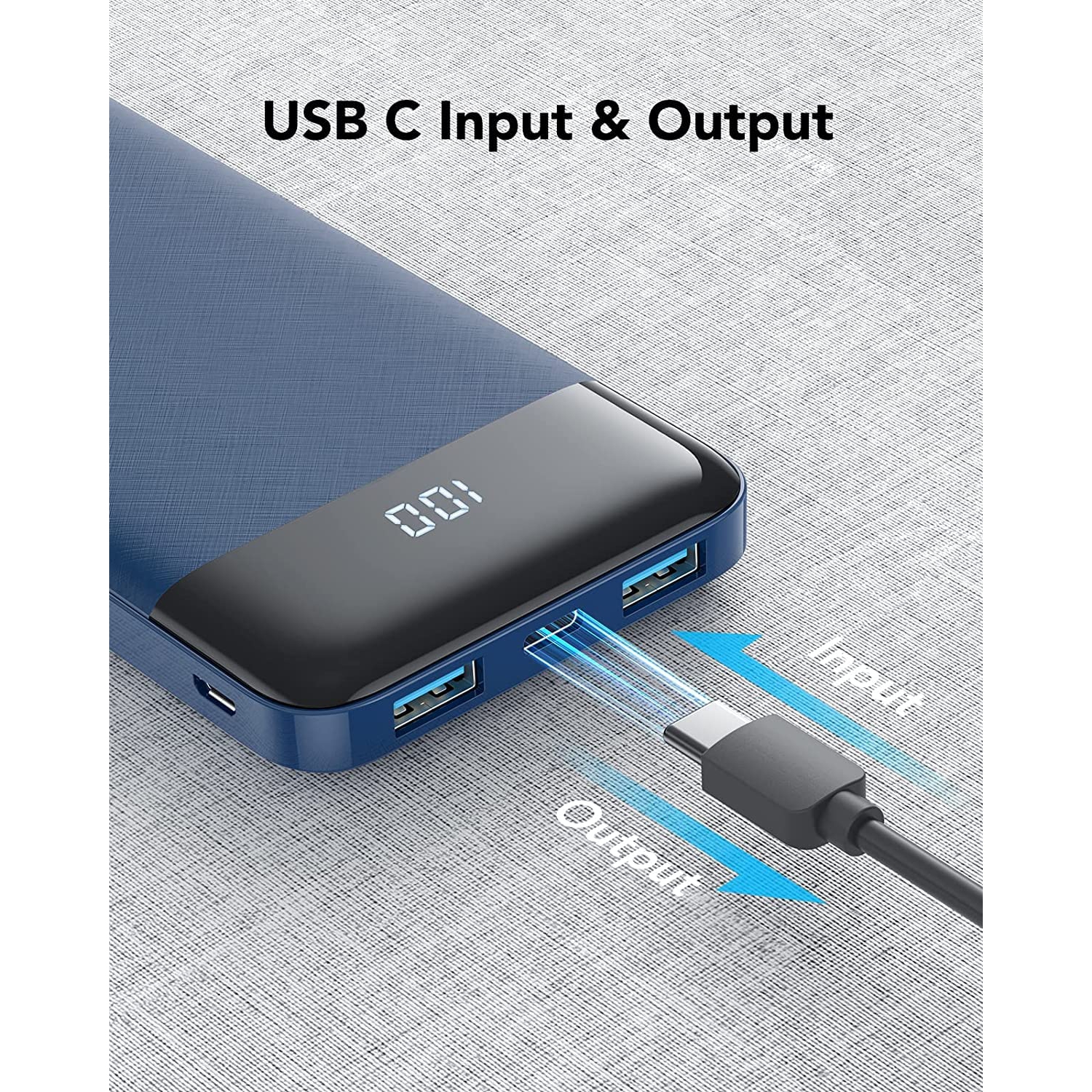 Portable Charger, USB C Power Bank, 3A Fast Charging 10000mAh LED Display Battery Pack, Portable Phone Battery Charger for iPhone 13/12/11/8 Samsung