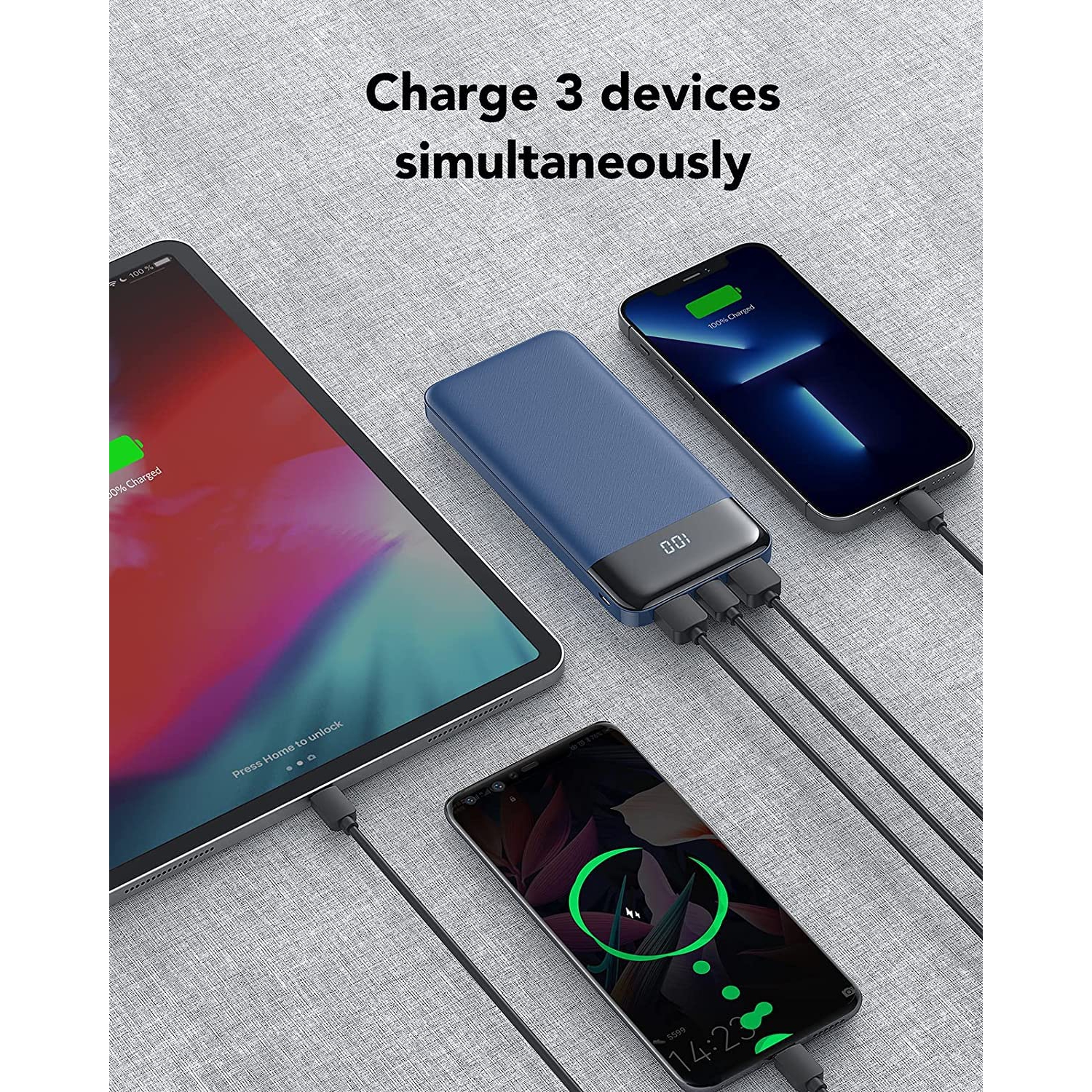 Portable Charger, USB C Power Bank, 3A Fast Charging 10000mAh LED Display Battery Pack, Portable Phone Battery Charger for iPhone 13/12/11/8 Samsung
