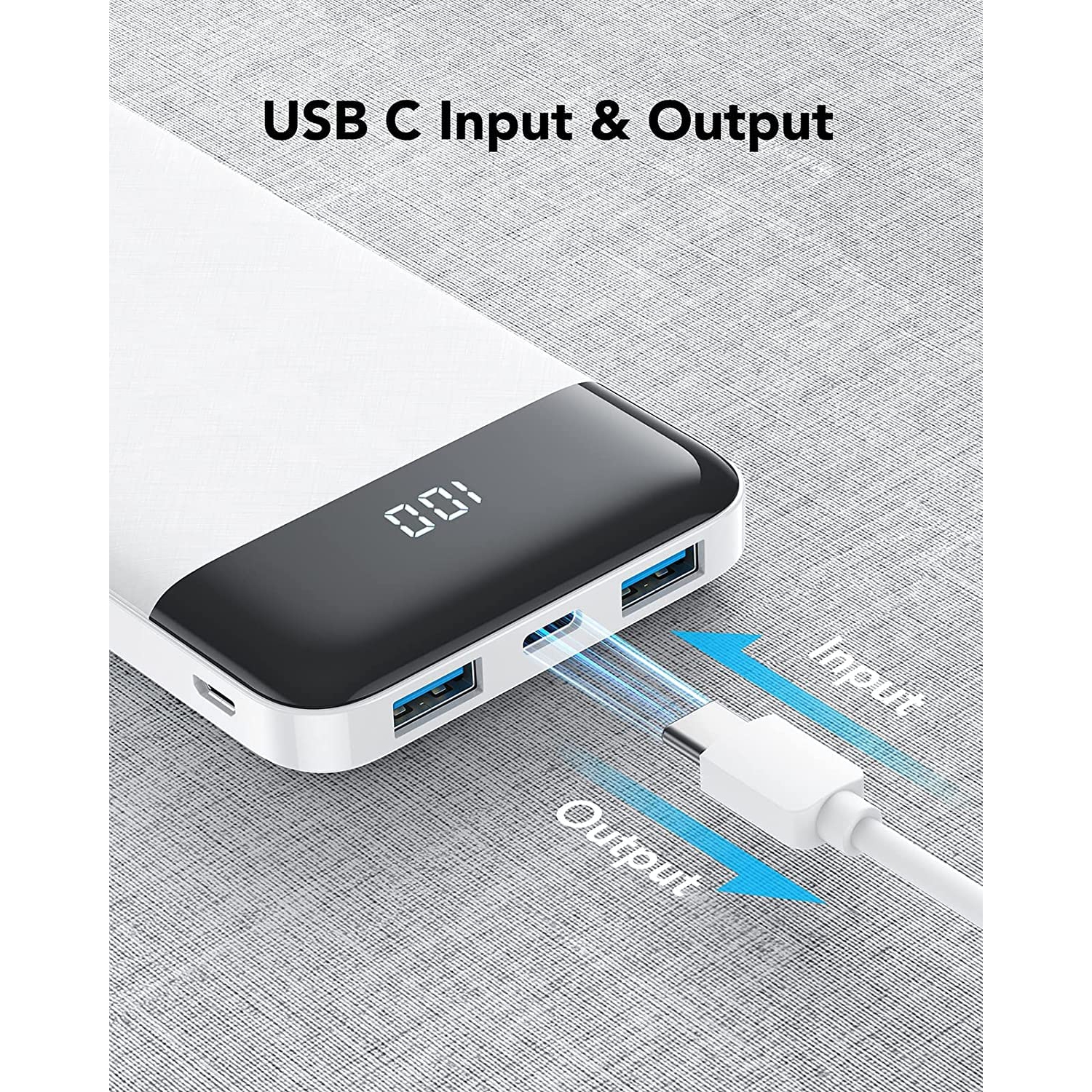 Portable Charger, USB C Power Bank, 3A Fast Charging 10000mAh LED Display Battery Pack,Portable Phone Battery Charger for iPhone 13 12 11 X 8 7 S21