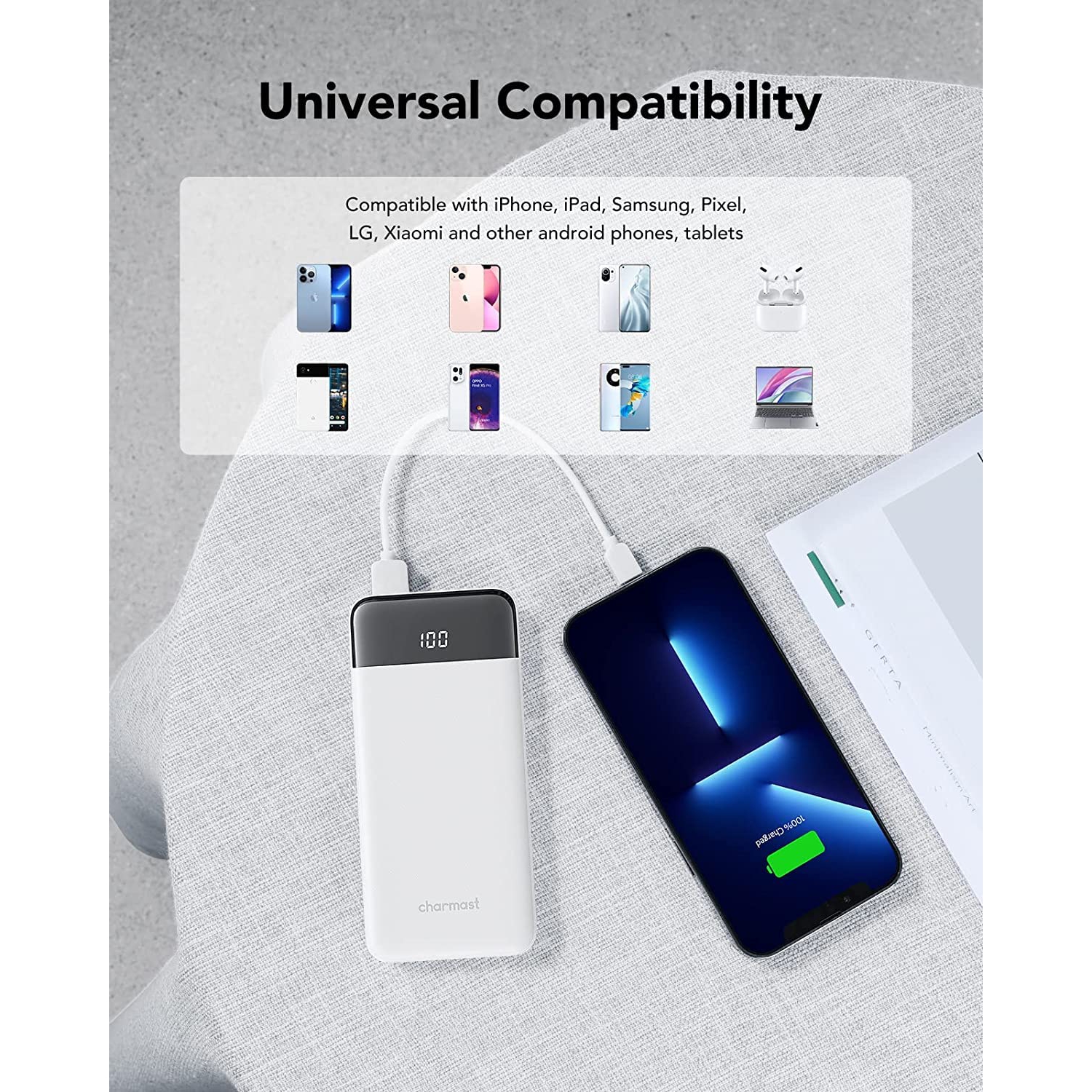 Portable Charger, USB C Power Bank, 3A Fast Charging 10000mAh LED Display Battery Pack,Portable Phone Battery Charger for iPhone 13 12 11 X 8 7 S21