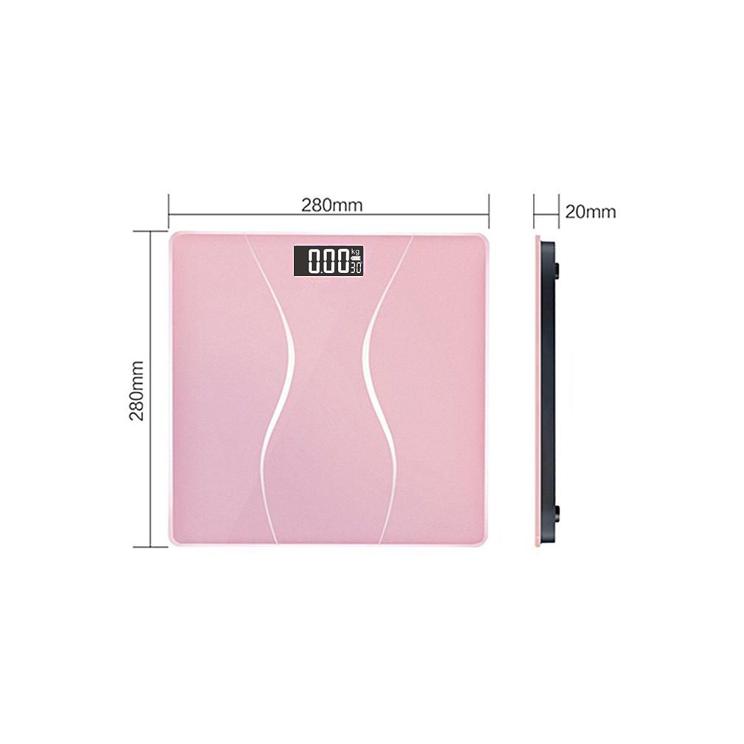 Pèse-personne numérique rose pour salle de bain KUNOVA avec technologie Smart Step-on, écran DEL blanc rétroéclairé, température ambiante, niveau de