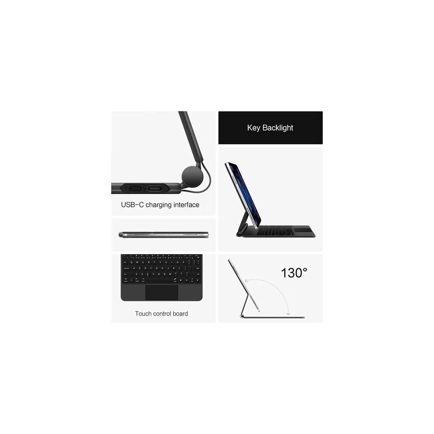 iPad Pro 13 2024 Case | Leather Stand Cover with Touchpad Bluetooth Keyboard - Black