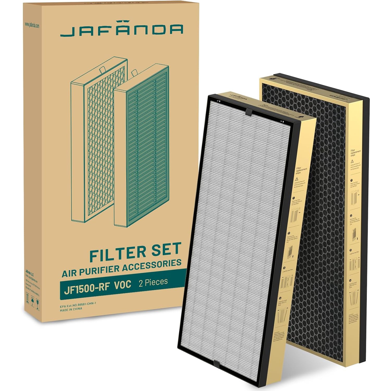 Jafända Air Purifier VOCs Filter Replacement for JF1500, True HEPA Filter, 8.82 lb Activated Carbon, Granular SP-Permanganate, Remove