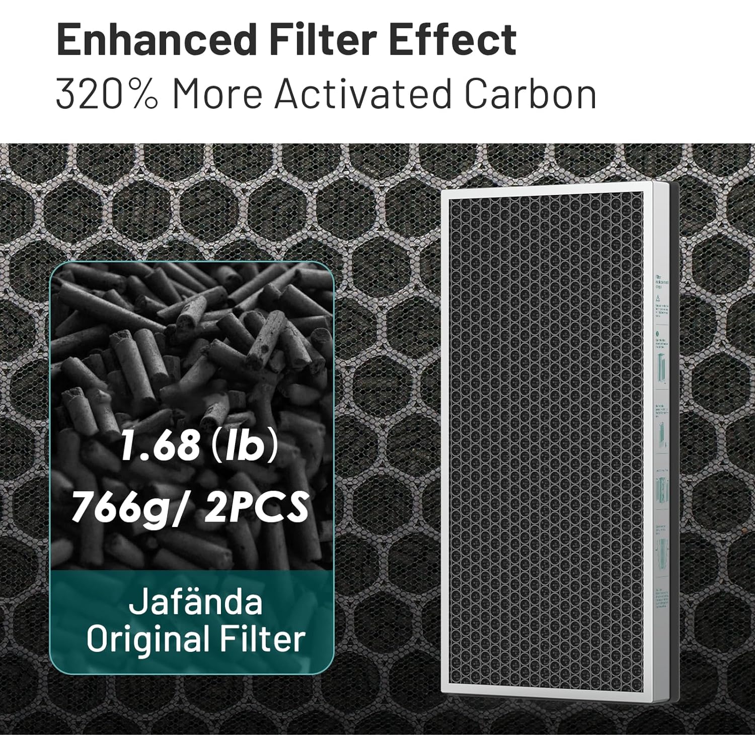 Jafända Air Filter Replacement for JF999 Air Purifier, 3-in-1 True HEPA Filter, 1.68 lb Activated Carbon, 2 Pack