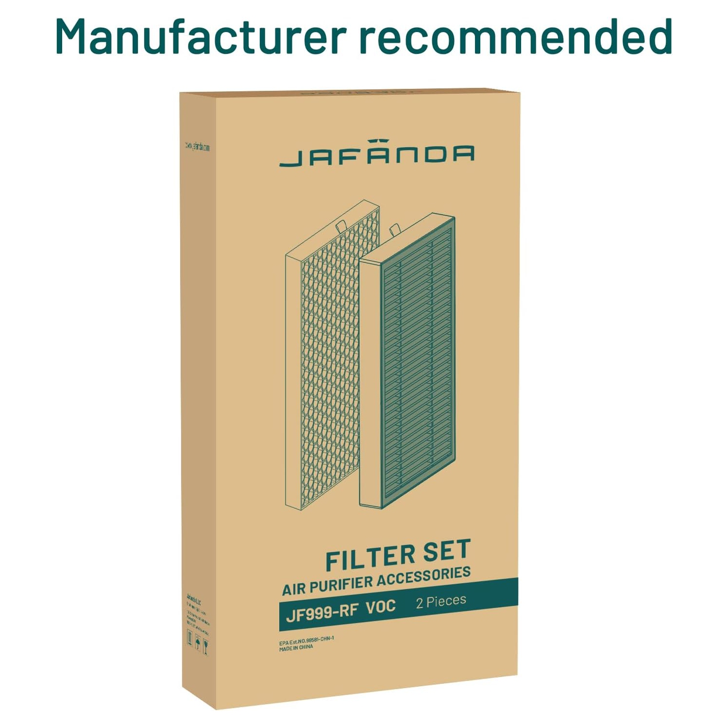 Jafända Air Purifier VOCs Filter Replacement for JF999 Air Purifier, 3-in-1 True HEPA Filter, Activated Carbon, Granular SP-Permanganate, Remove
