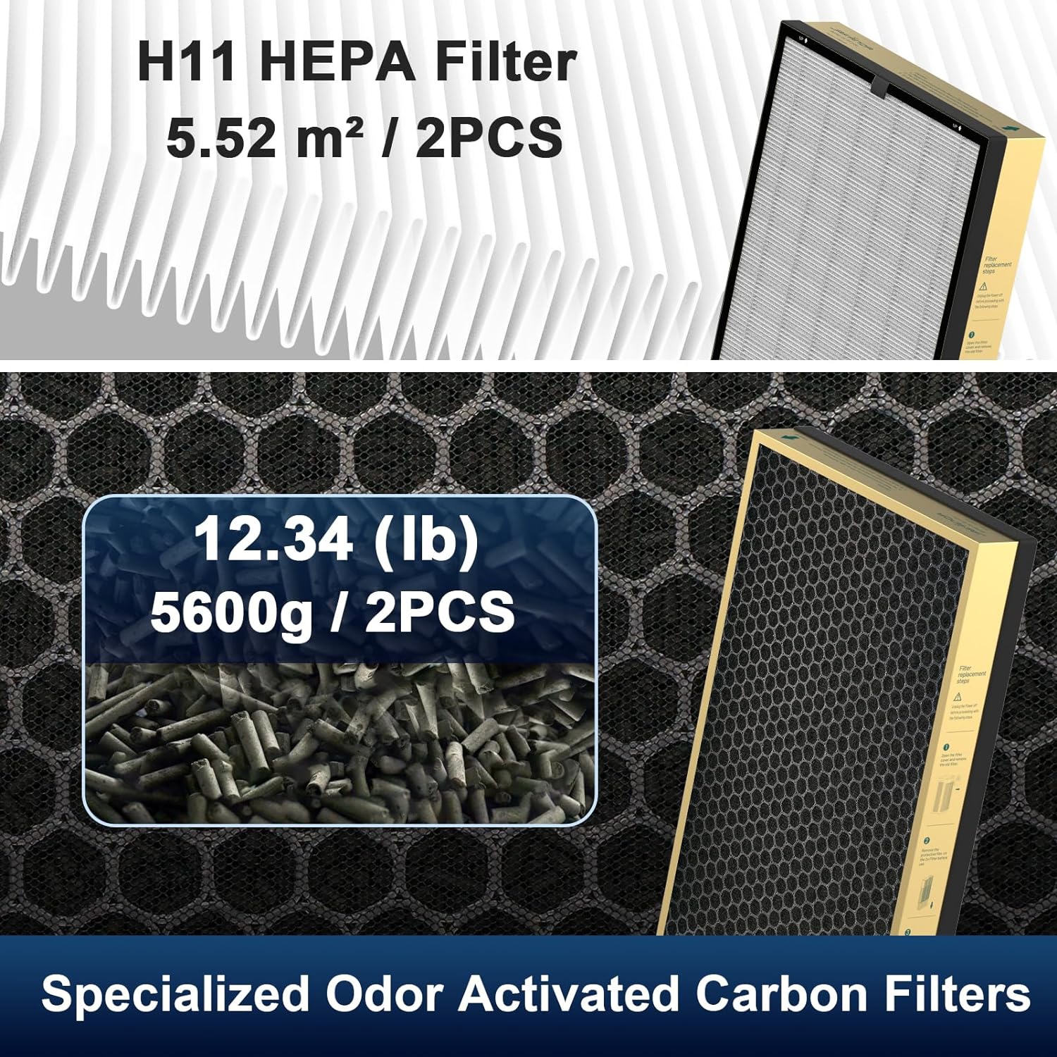 Jafända remplacement du filtre à odeurs pour purificateur d'air pour JF1500, filtre True HEPA, charbon activé par 12,35 lb, Supprimer