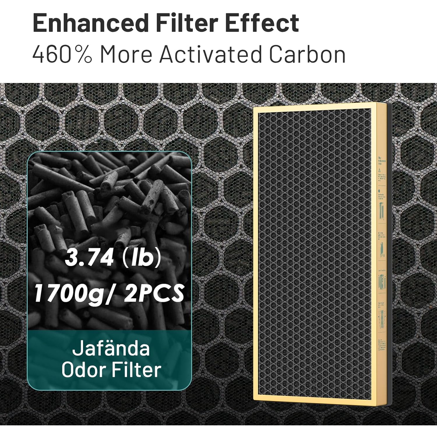 Jafända JF999 Replacement Filter, 2 Pack Specialized Odor Filters, 3.74 lb Modified Activated Carbon, Remove Ammonia, Amine，Mercaptan Odor, Pet Odor,