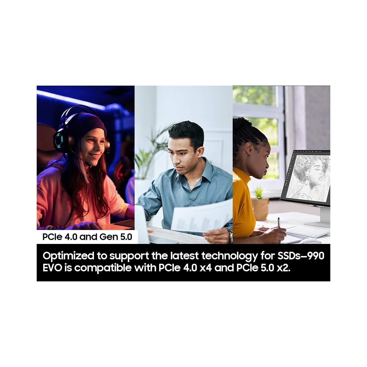 Samsung 990&nbsp;M.2 2280 2&nbsp;To PCI-E 5 x2 génération, SSD interne NVMe 2,0 Go avec connecteurs micro 5&nbsp;mm pour dissipateur thermique à