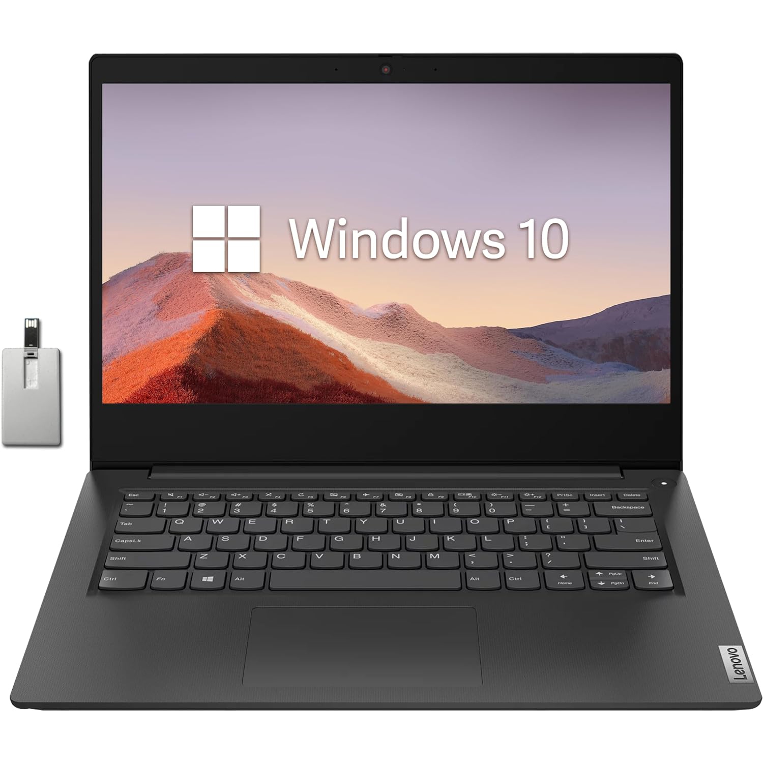 Lenovo Ideapad 3 14" HD Laptop, Intel Pentium Gold 6405U,128GB PCIe SSD, 4GB RAM, Intel UHD Graphics, 720P HD Webcam, Dolby Audio, Windows 10, Black, 32GB Hotface USB Card