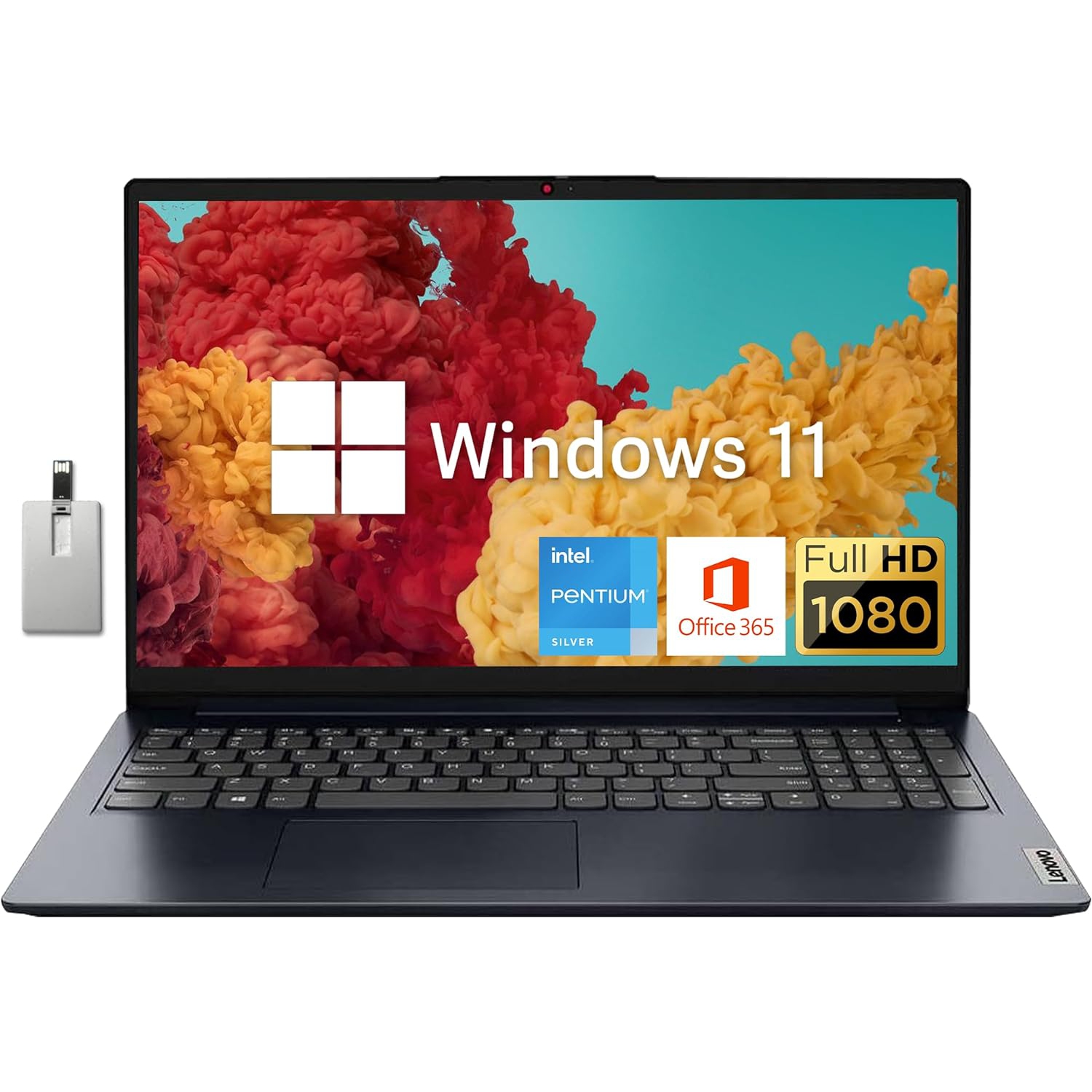 Lenovo IdeaPad 15.6" FHD Laptop, Intel Pentium Silver N6000 Processor, 1TB PCIe SSD, 20GB RAM, 720P HD Webcam, WiFi 5, 1 year office, Blue, Win 11, 32GB Hotface USB Card