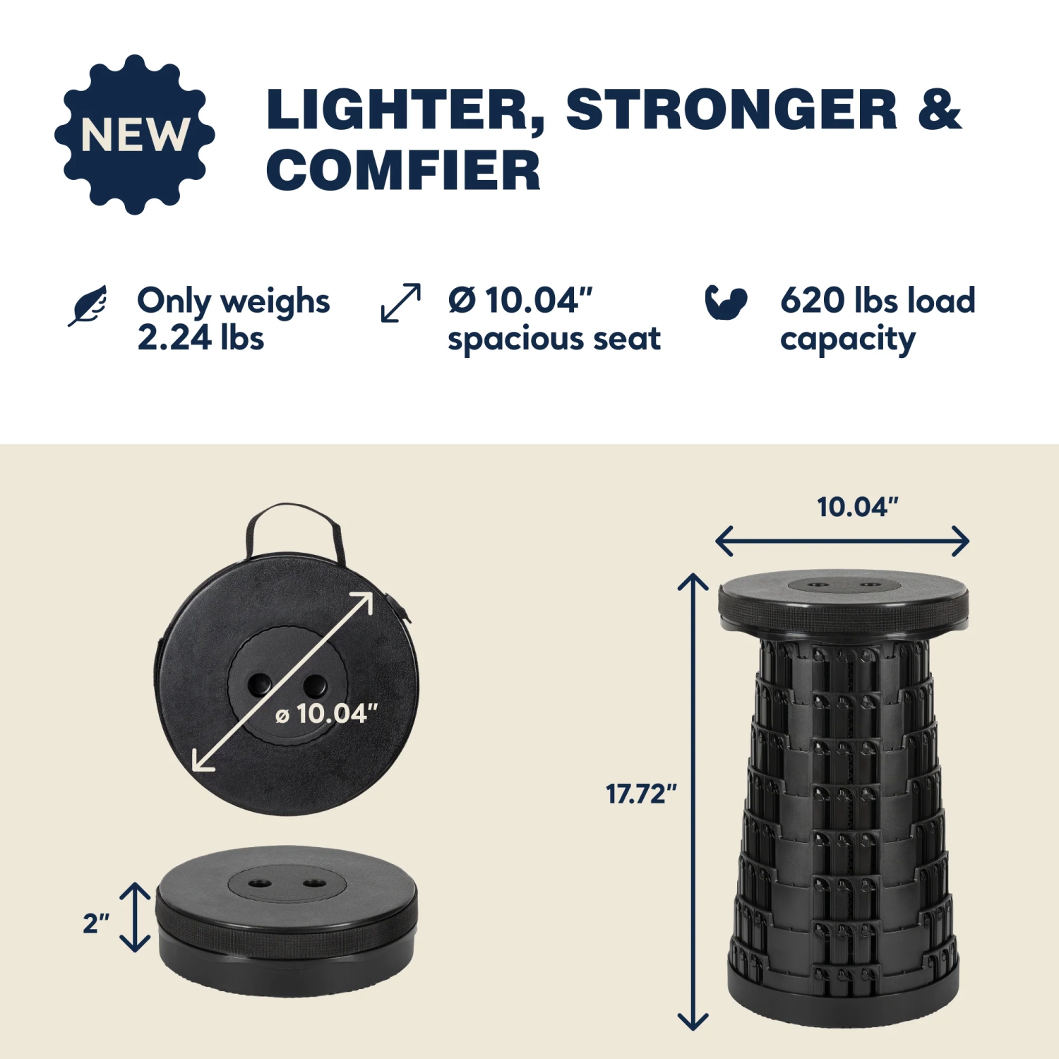 KUNOVA Tabouret de camping portatif de troisième génération, tabouret de camping pliable télescopique pliable pour adultes pour la pêche en plein air