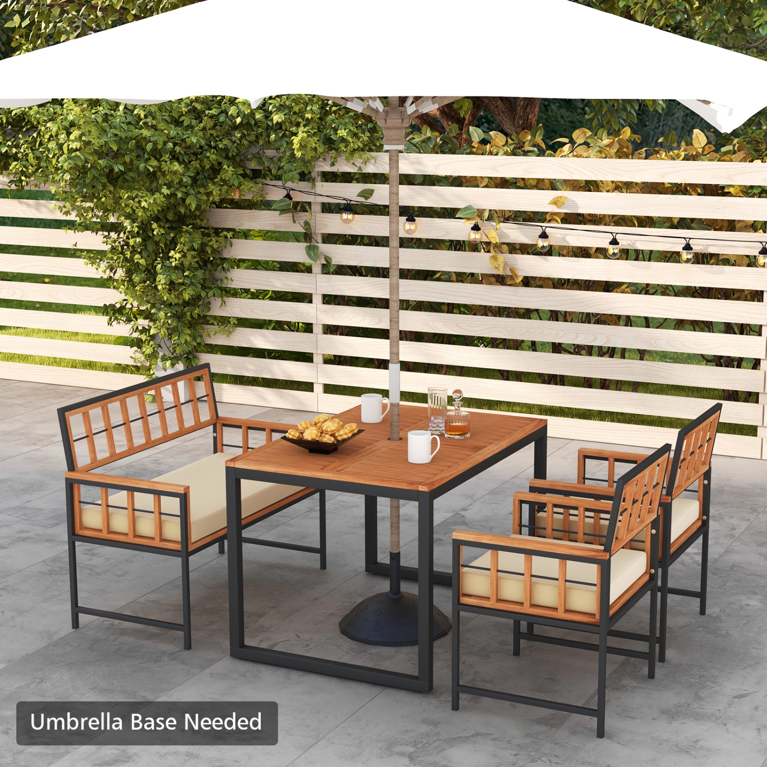 Costway 4 Piece Patio Dining Set Outdoor Wood Dining Furniture with 2 Chairs & 1 Loveseat