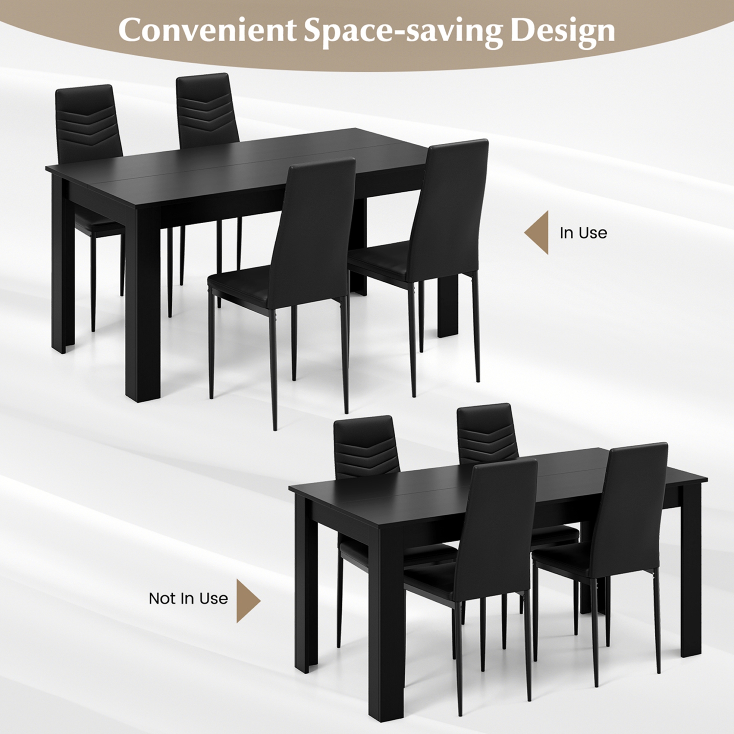 Costway Modern Rectangular Kitchen Table Set with 8 PVC Leather Dining Chairs Black
