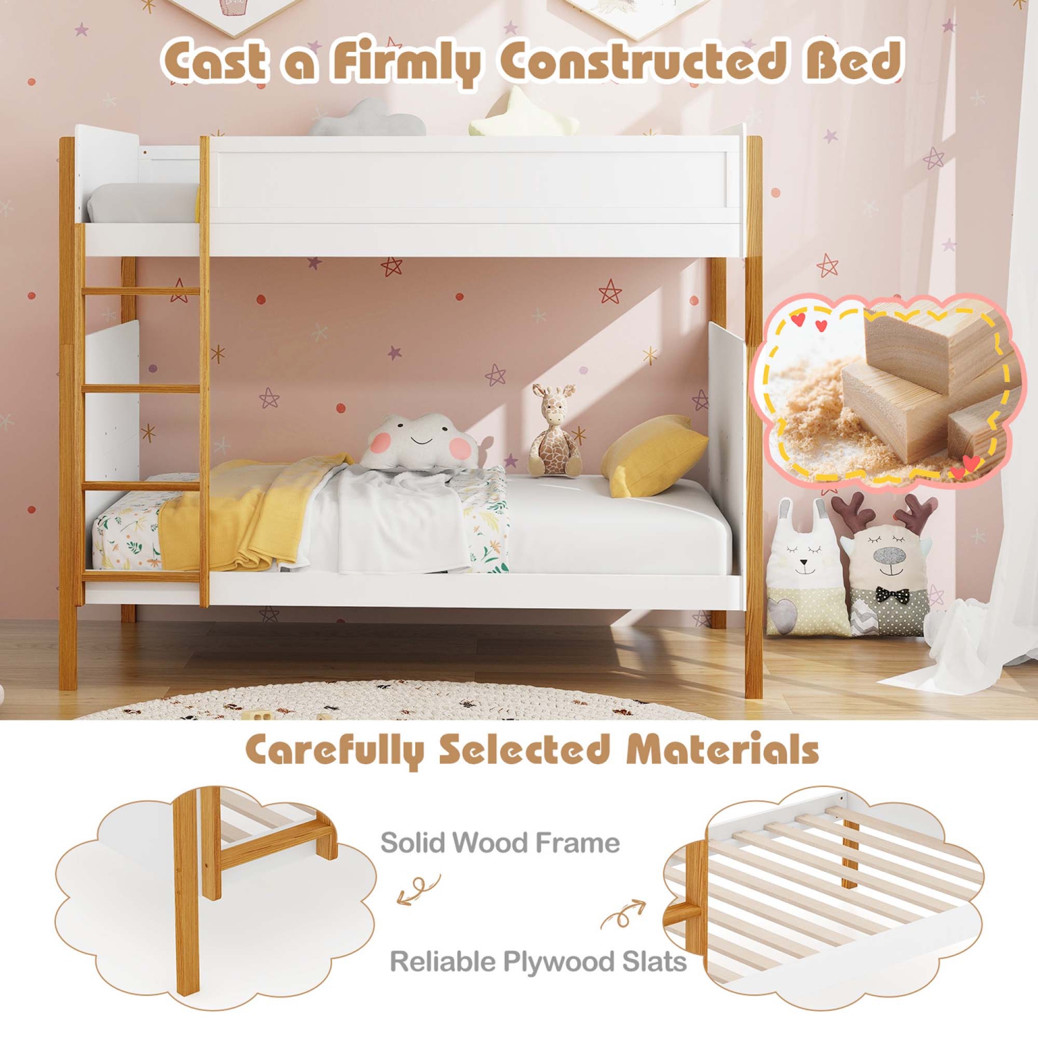 Costway 2-in-1 Twin Over Bunk Bed Frame with Integrated Ladder & Safety Guardrails