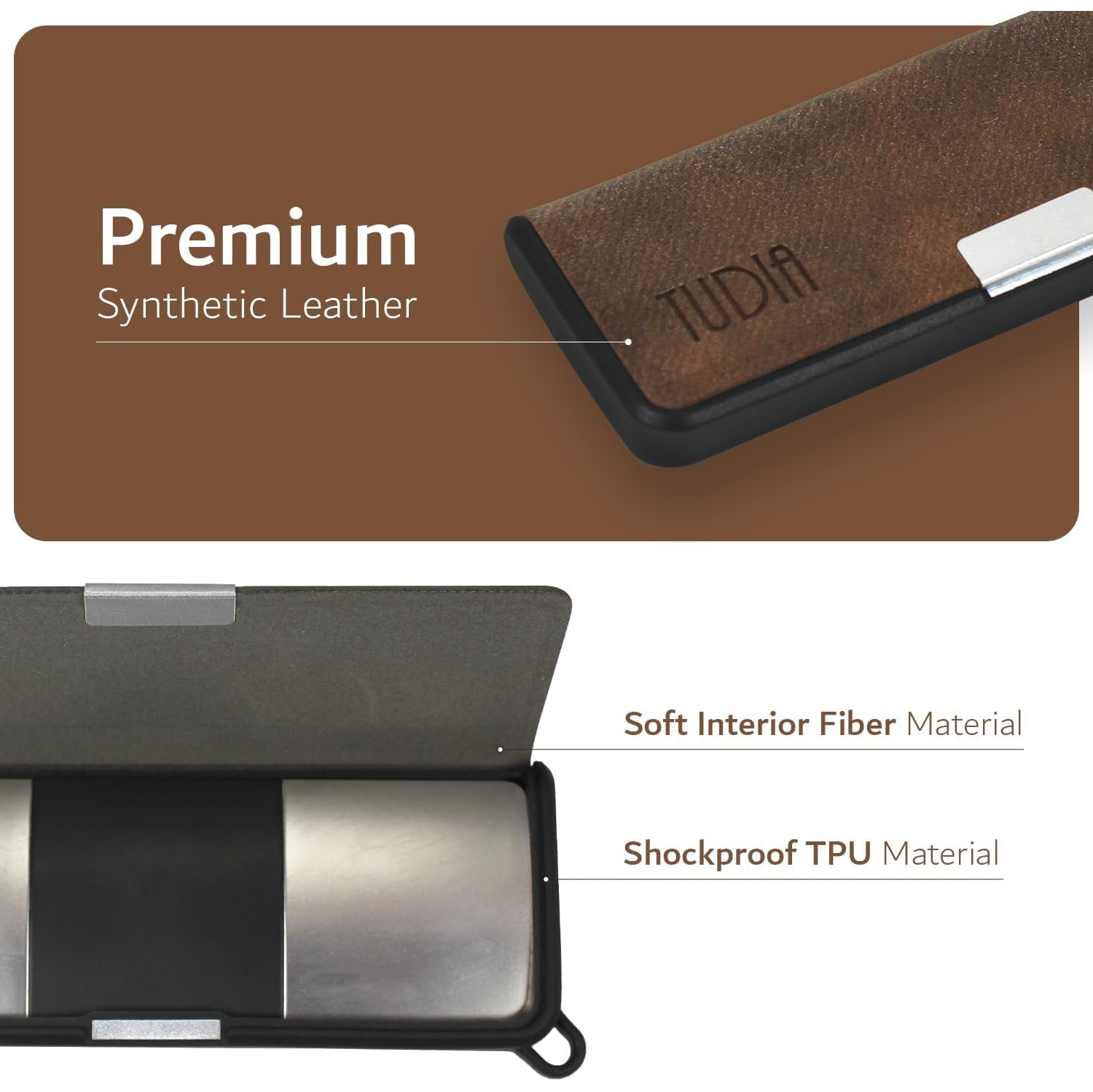 TUDIA Travel Leather Case Compatible with KardiaMobile 6L - Brown