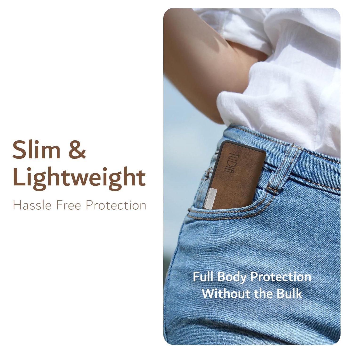 TUDIA Travel Leather Case Compatible with KardiaMobile 6L - Brown