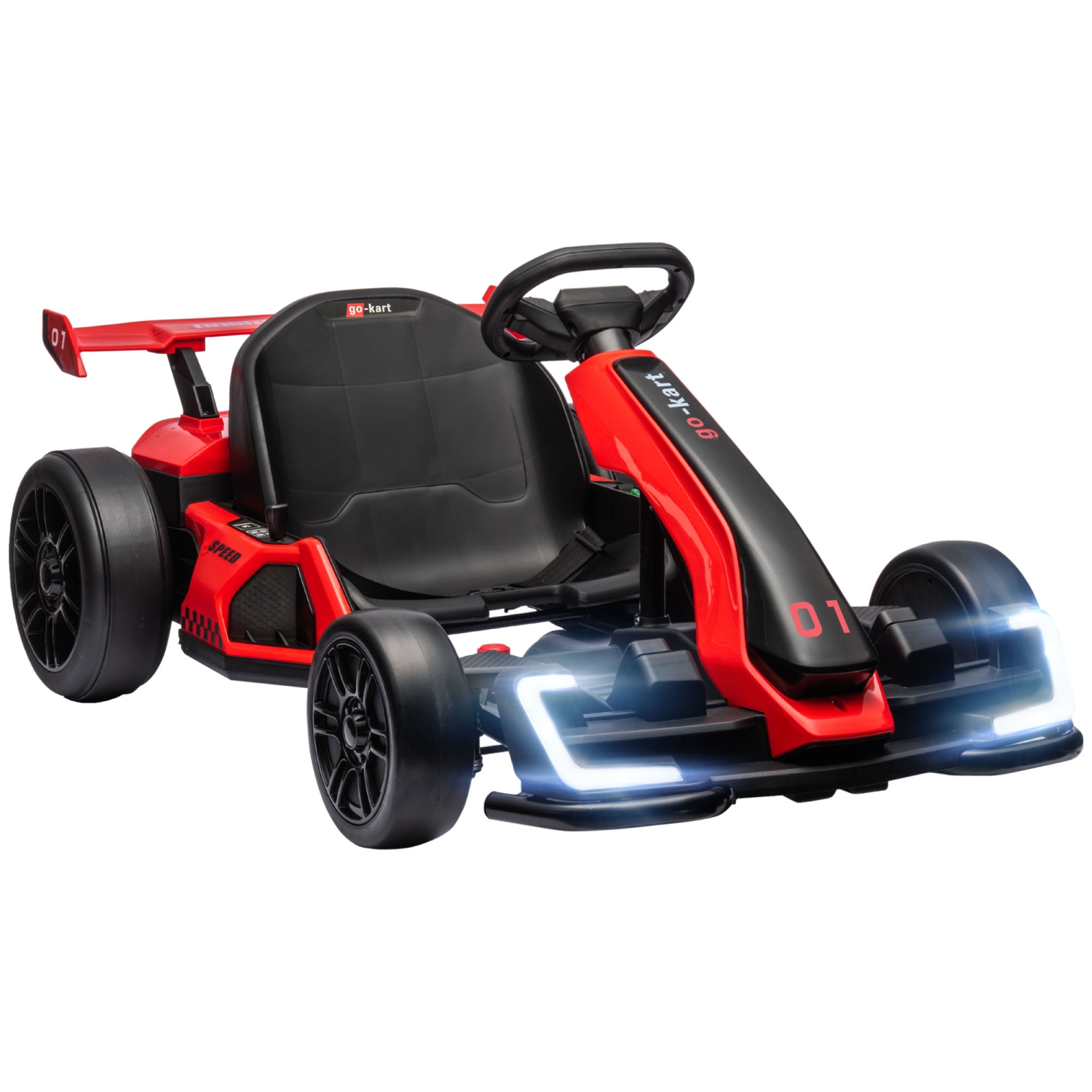 Aosom Go Kart, 24V Kids Drift Kart with Adjustable Seat, Battery Powered Ride on Toy with Slow Start, Button Start, Music, Honking Horn, Lights, for 6-12 Years Old, Red