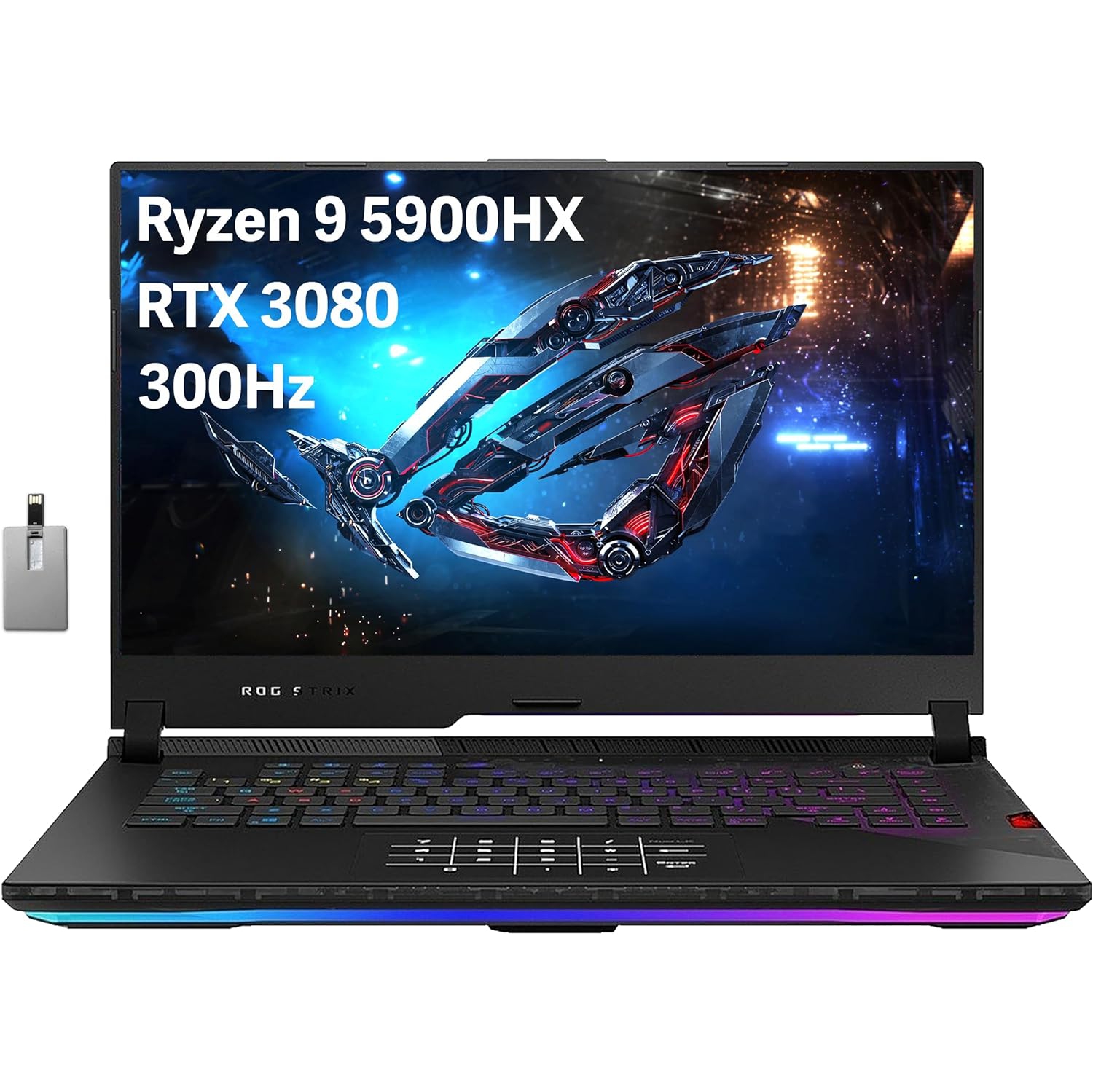 ASUS ROG Strix Scar 15 Gaming Laptop, 15.6" 300Hz IPS FHD Display, AMD Ryzen 9 5900HX, 1TB PCIe SSD, 32GB RAM, Backlit Keyboard, GeForce RTX 3080, Win 11 Pro, 32GB Hotface USB Card