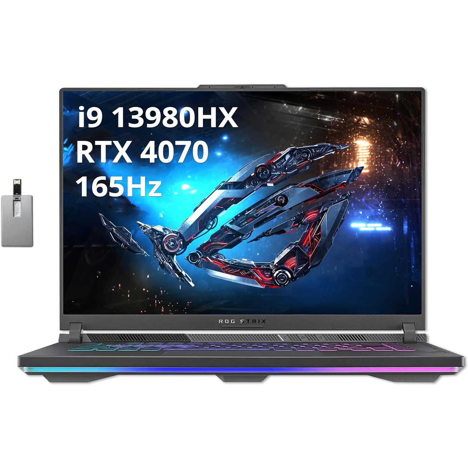 ASUS ROG Strix G16 Gaming Laptop, 16" 16:10 FHD 165Hz, GeForce RTX 4070, Intel Core i9-13980HX, 4TB PCIe SSD, 64GB DDR5, HD Camera, Windows 11 Home, Gray, 32GB Hotface USB Card