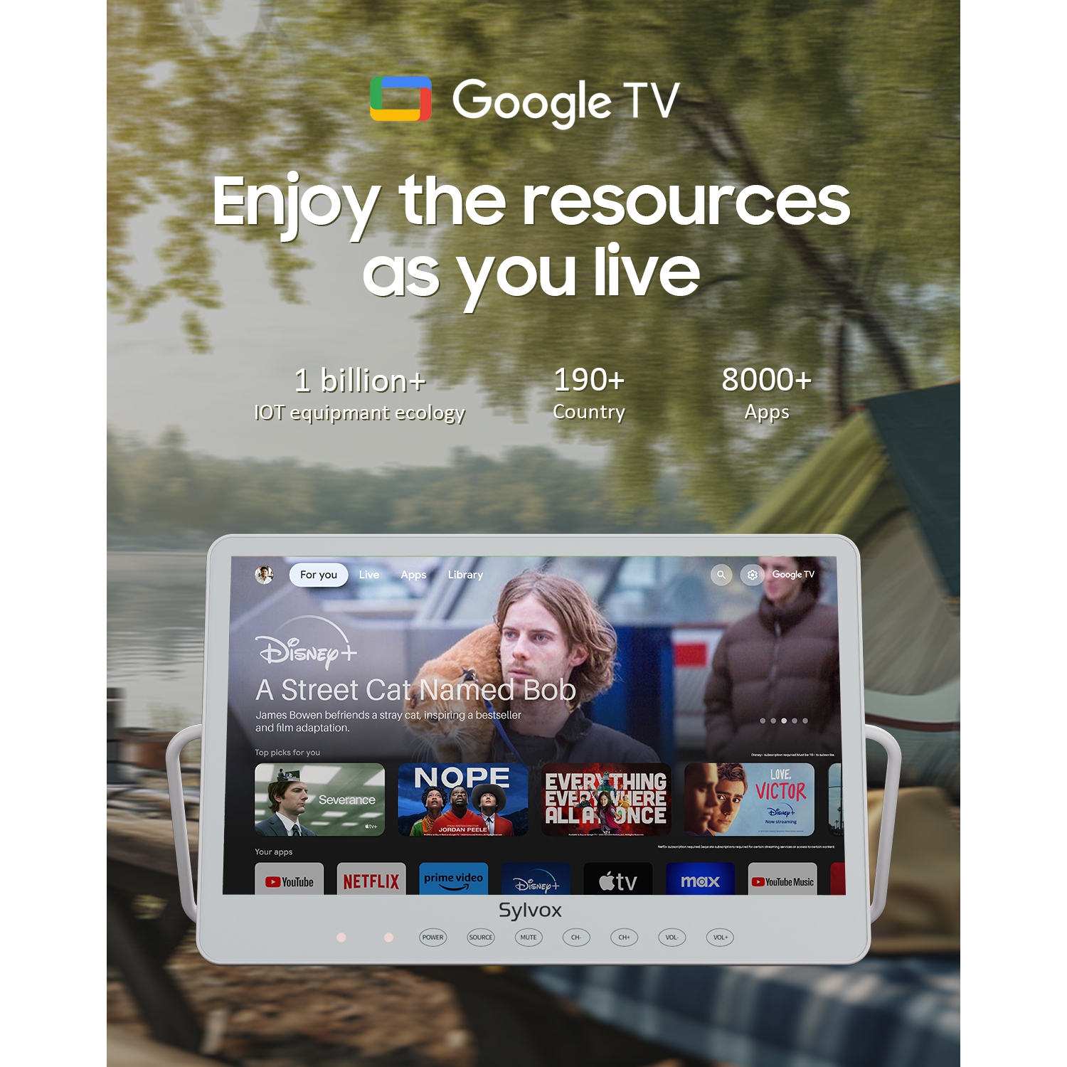 SYLVOX 15.6'' Portable TV, IP66 Waterproof, 1080P Small Smart Television with Premium Sound and Google Assistant Remote | 4.5-6H Battery, 10000mAh