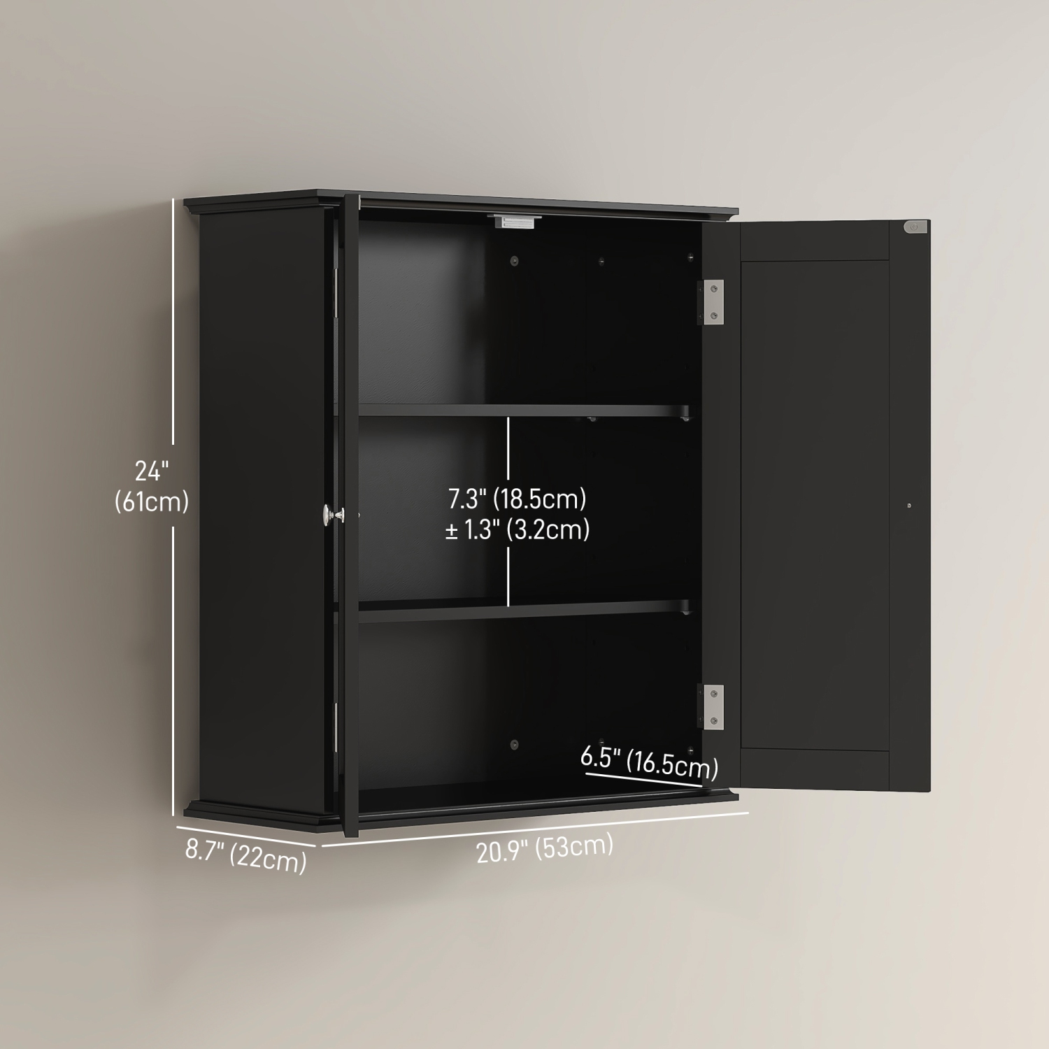 HOMCOM Medicine Cabinet, 3-Tier Bathroom Wall Cabinet with Adjustable Shelf and 2 Doors, Space Saver Bathroom Cabinet Over Toilet, Black