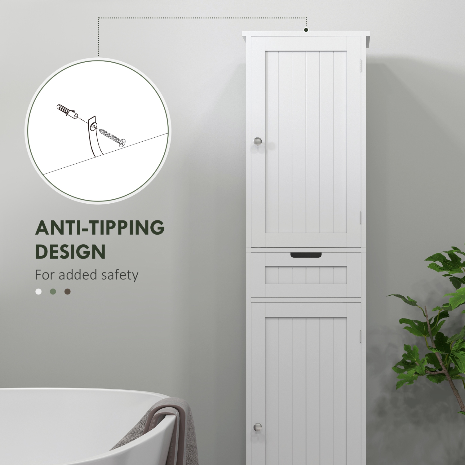 HOMCOM Tall Bathroom Storage Cabinet, Narrow Bathroom Cabinet with Doors, Drawer and Adjustable Shelves, Freestanding Linen Tower, White