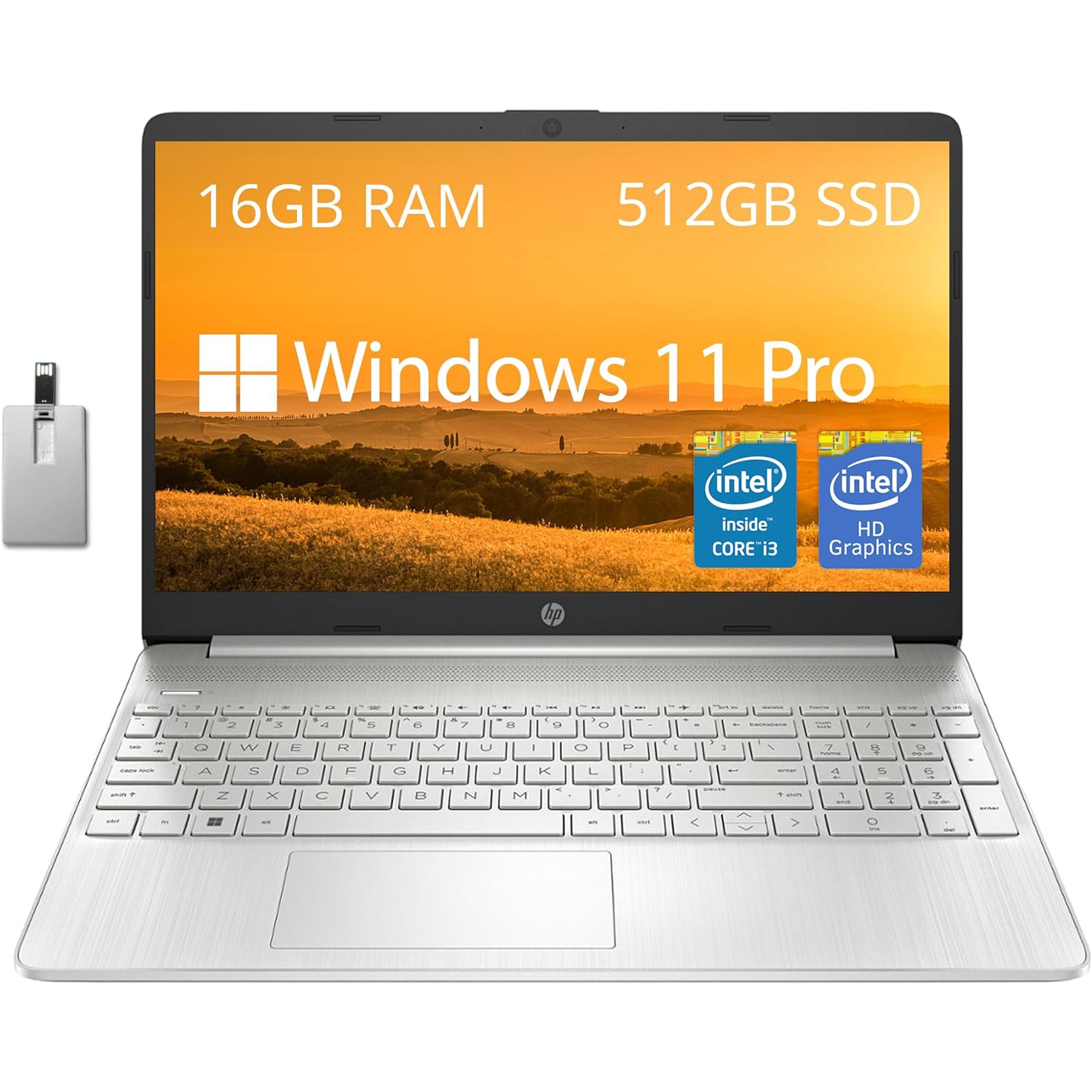 HP 15.6" FHD Business Laptop, Intel Core i3-1215U, 512GB PCIe SSD, 16GB DDR4 RAM, Intel UHD Graphics, Numpad, Fingerprint Reader, Silver, Win 11 Pro,