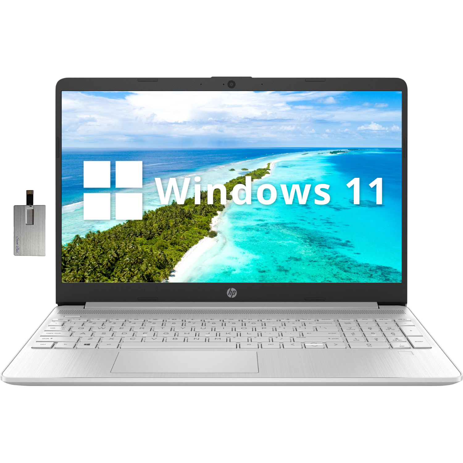 HP 15.6" HD Business Laptop, AMD Ryzen 3-5300U Processor, 512GB SSD, 16GB RAM, AMD Radeon Graphics, 720p HD Camera, Numeric Keypad, Wi-Fi, Windows 11, Silver, 32GB Hotface USB Card